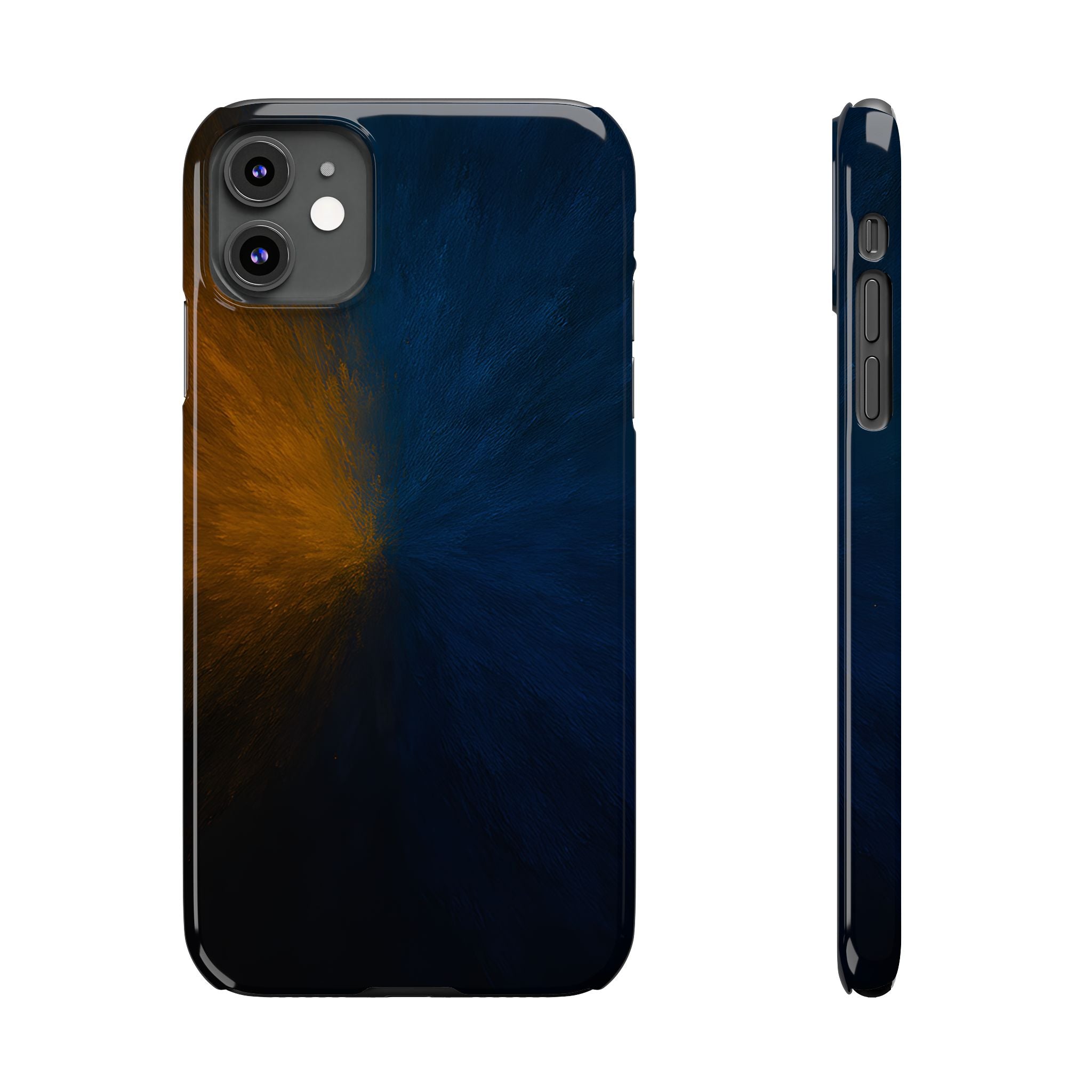 Slim Phone Case — Dark Blue & Amber Abstract Burst Protective Cover