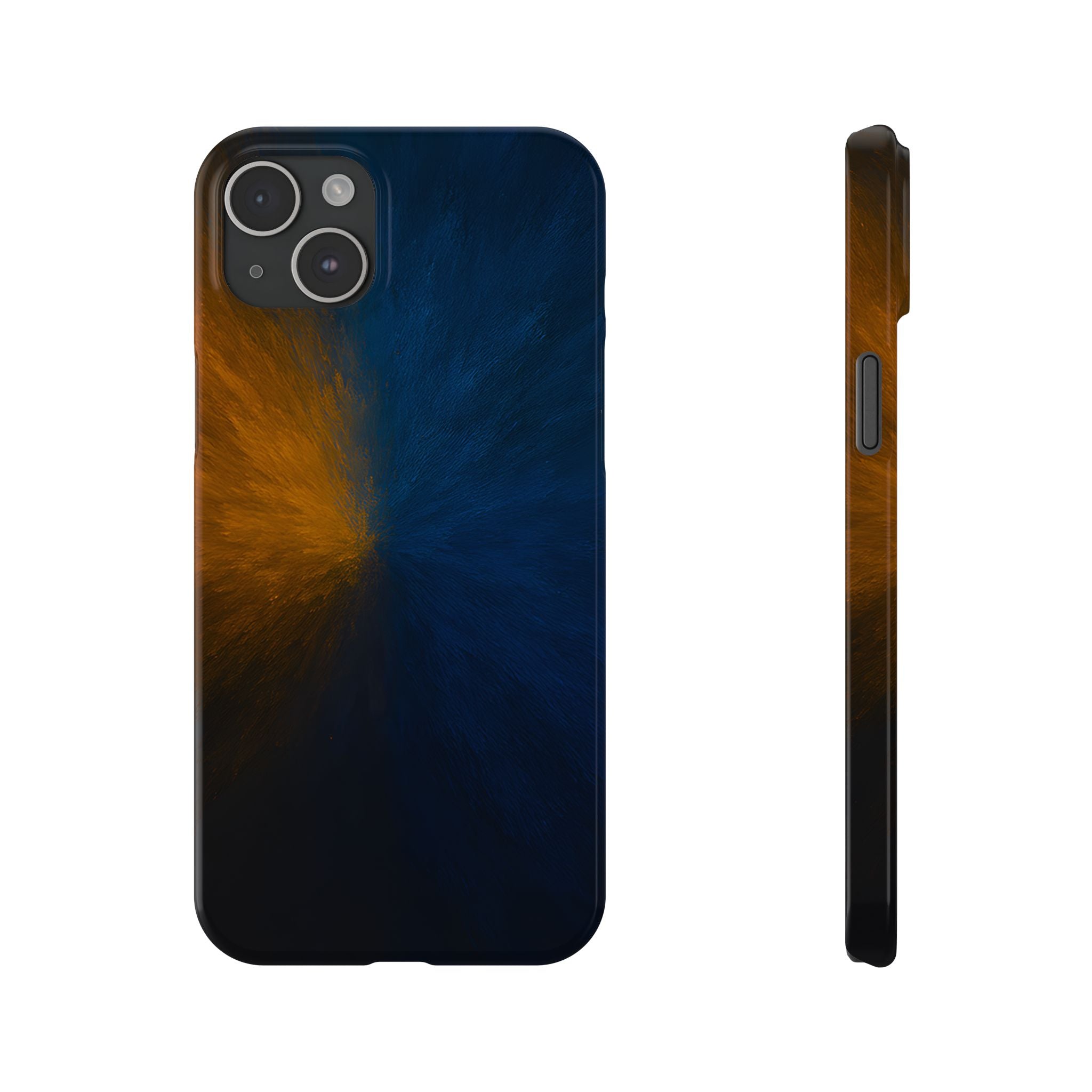 Slim Phone Case — Dark Blue & Amber Abstract Burst Protective Cover