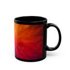 Abstract Sunrise Swirl Coffee Mug — Vibrant Red Orange Black Ceramic (11oz & 15oz)