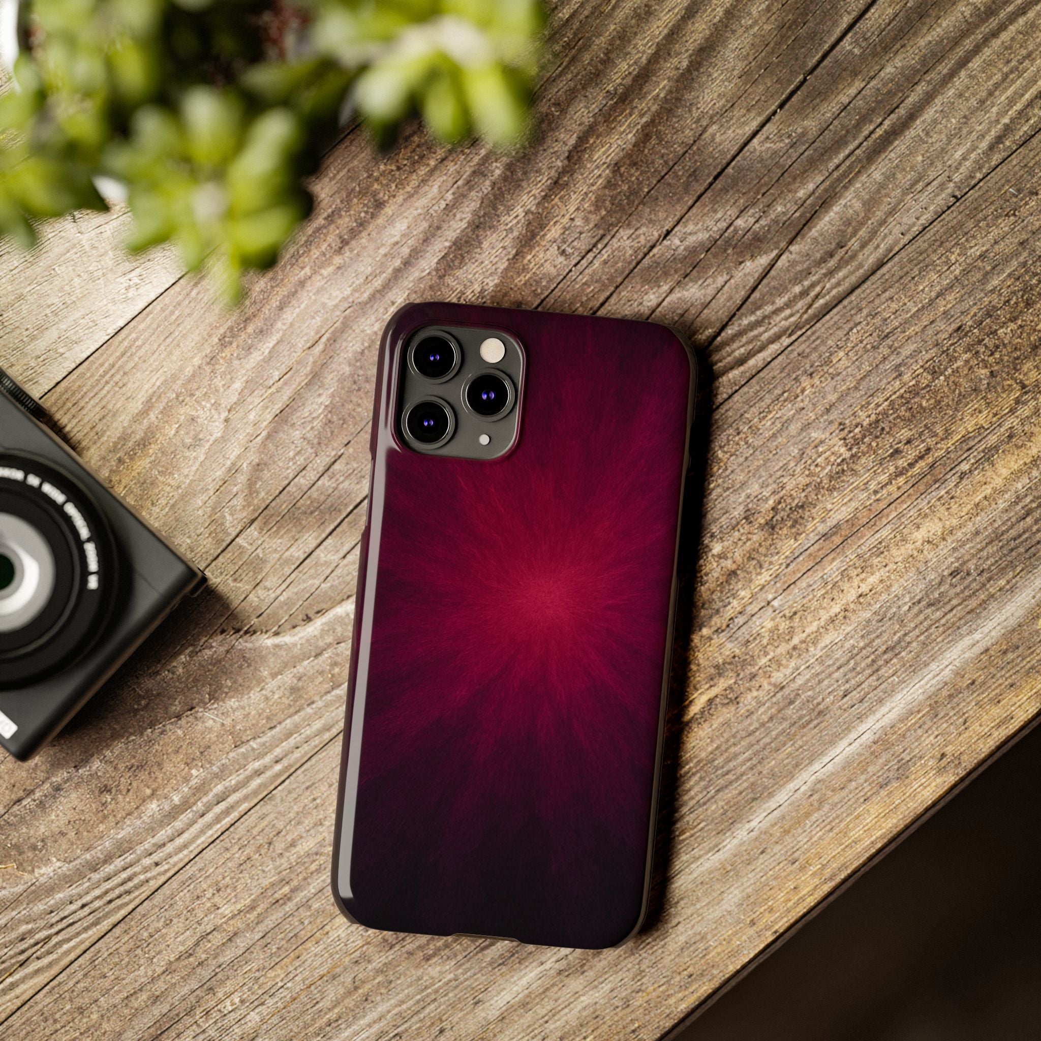 Burgundy Nebula Slim Phone Case — Deep Red Galaxy Design