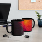 Abstract Sunrise Swirl Coffee Mug — Vibrant Red Orange Black Ceramic (11oz & 15oz)