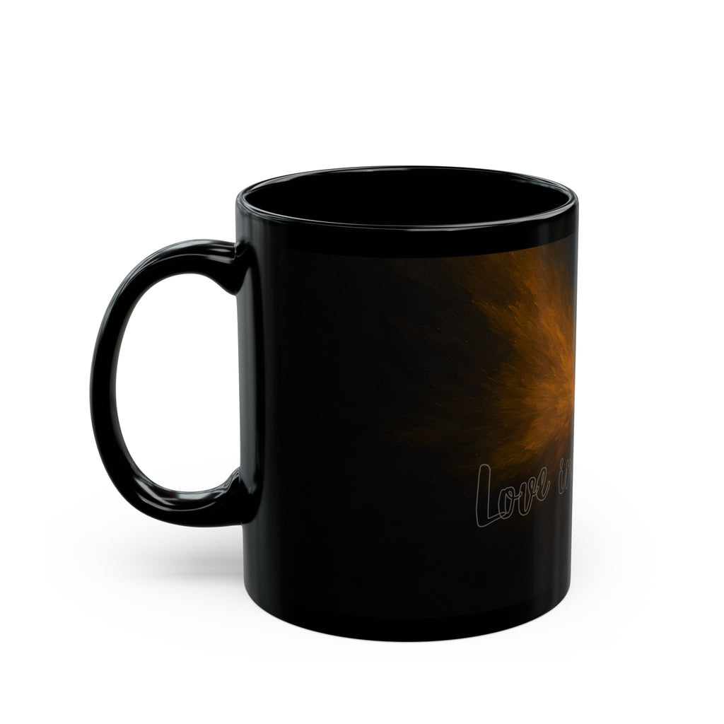 Galaxy Heart Black Mug — Subtle Blue & Orange Nebula Coffee Cup (11oz/15oz)