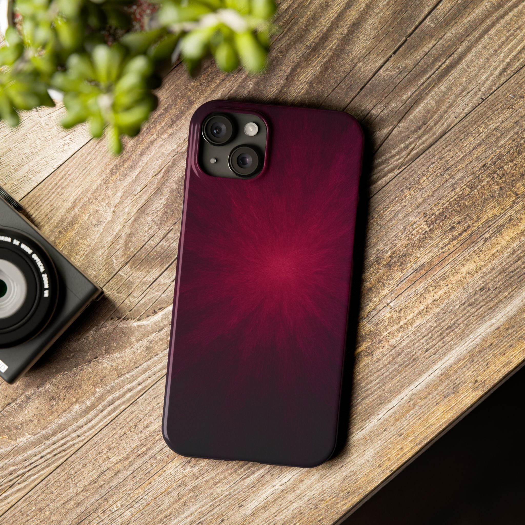Burgundy Nebula Slim Phone Case — Deep Red Galaxy Design