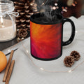 Abstract Sunrise Swirl Coffee Mug — Vibrant Red Orange Black Ceramic (11oz & 15oz)