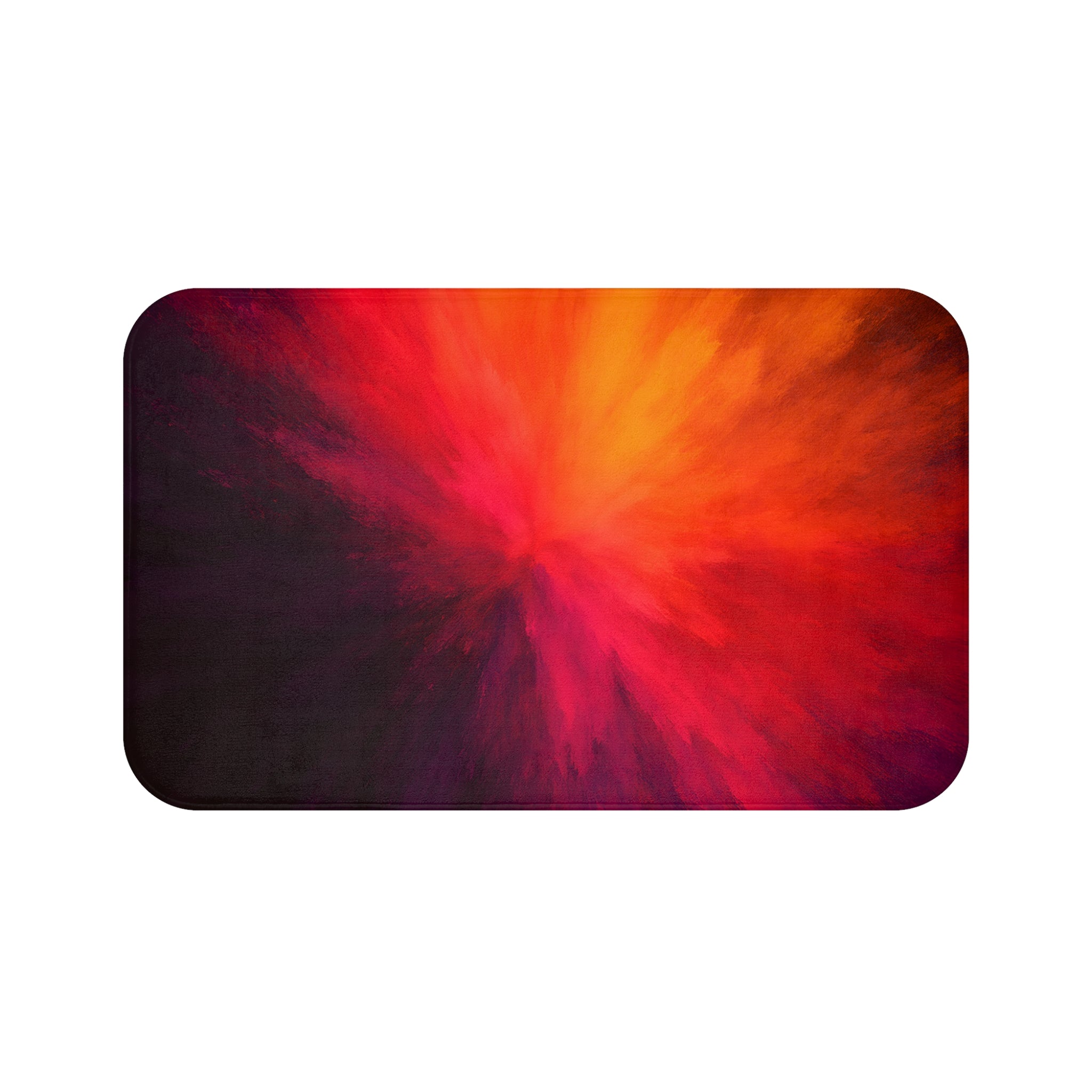 Fiery Nebula Bath Mat — Vibrant Red Orange Abstract Bathroom Rug