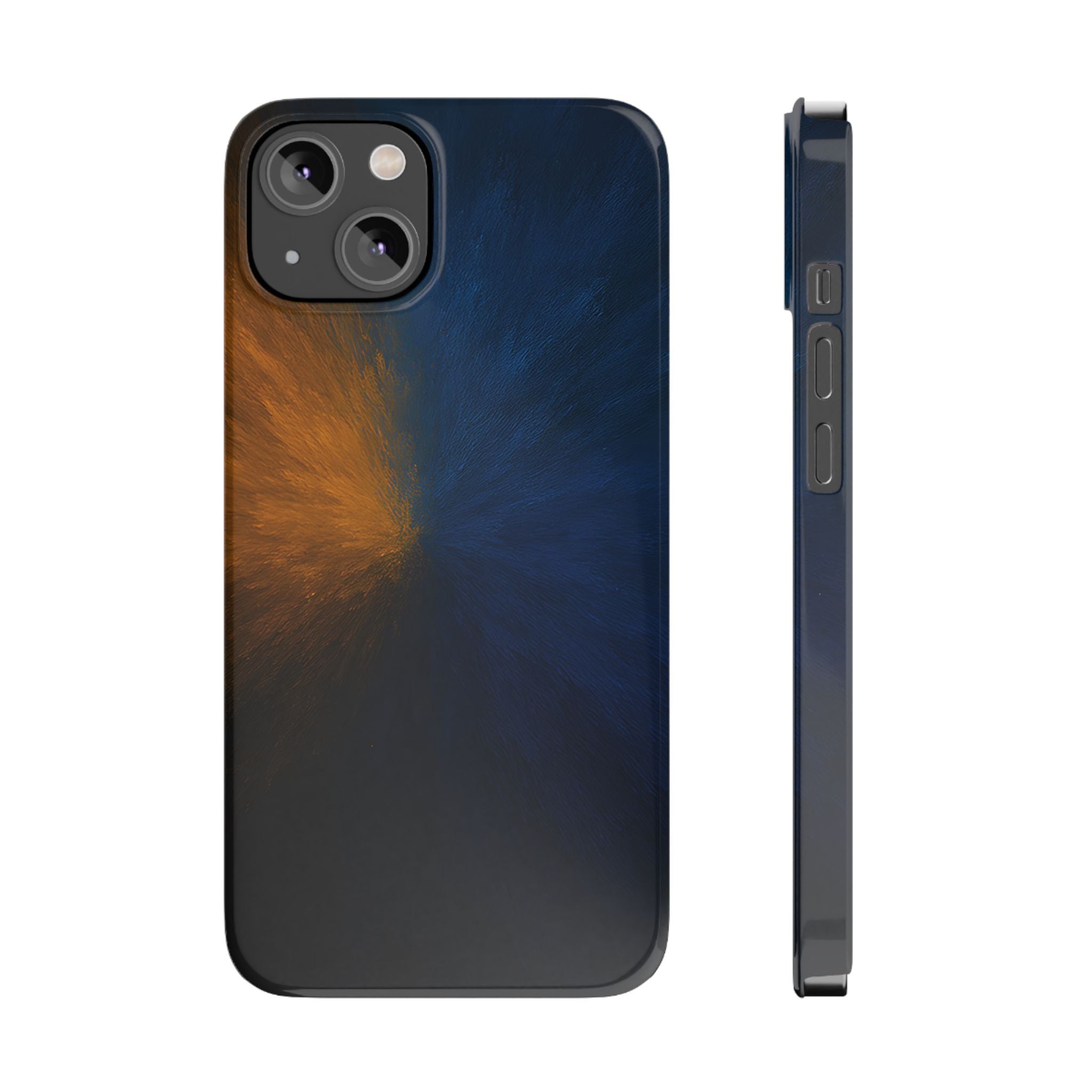 Slim Phone Case — Dark Blue & Amber Abstract Burst Protective Cover