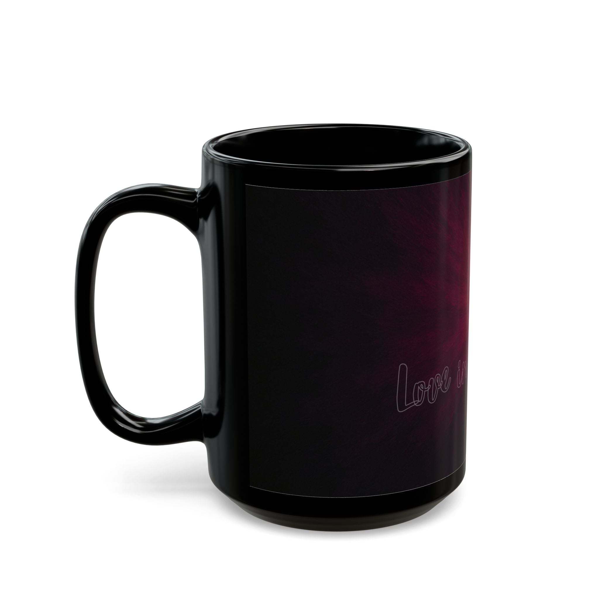 Black Ceramic Mug — Deep Maroon Starburst Design (11oz & 15oz)