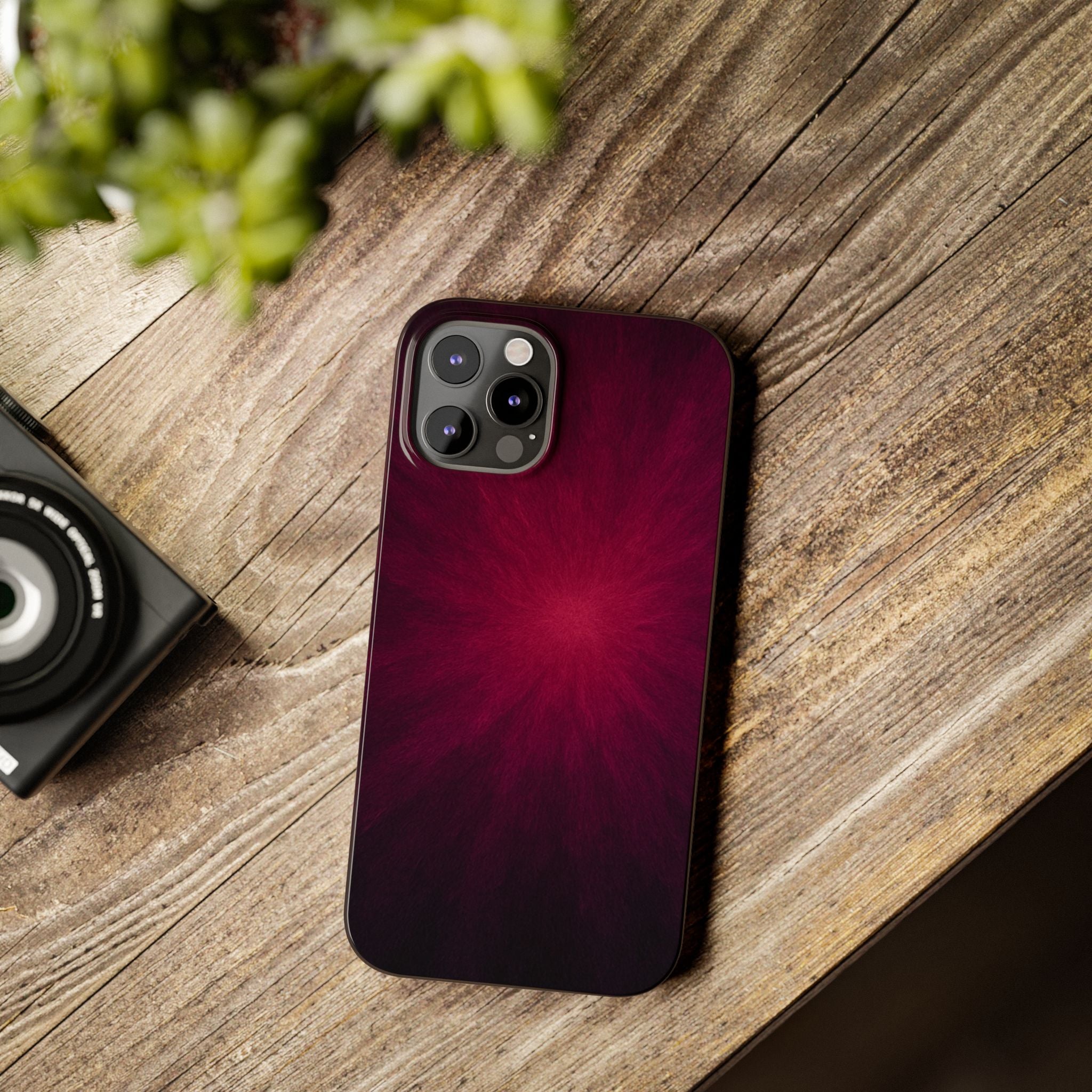 Burgundy Nebula Slim Phone Case — Deep Red Galaxy Design