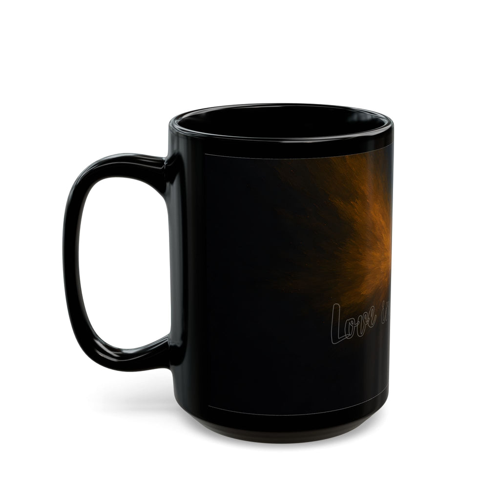 Galaxy Heart Black Mug — Subtle Blue & Orange Nebula Coffee Cup (11oz/15oz)
