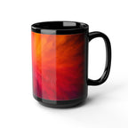 Abstract Sunrise Swirl Coffee Mug — Vibrant Red Orange Black Ceramic (11oz & 15oz)