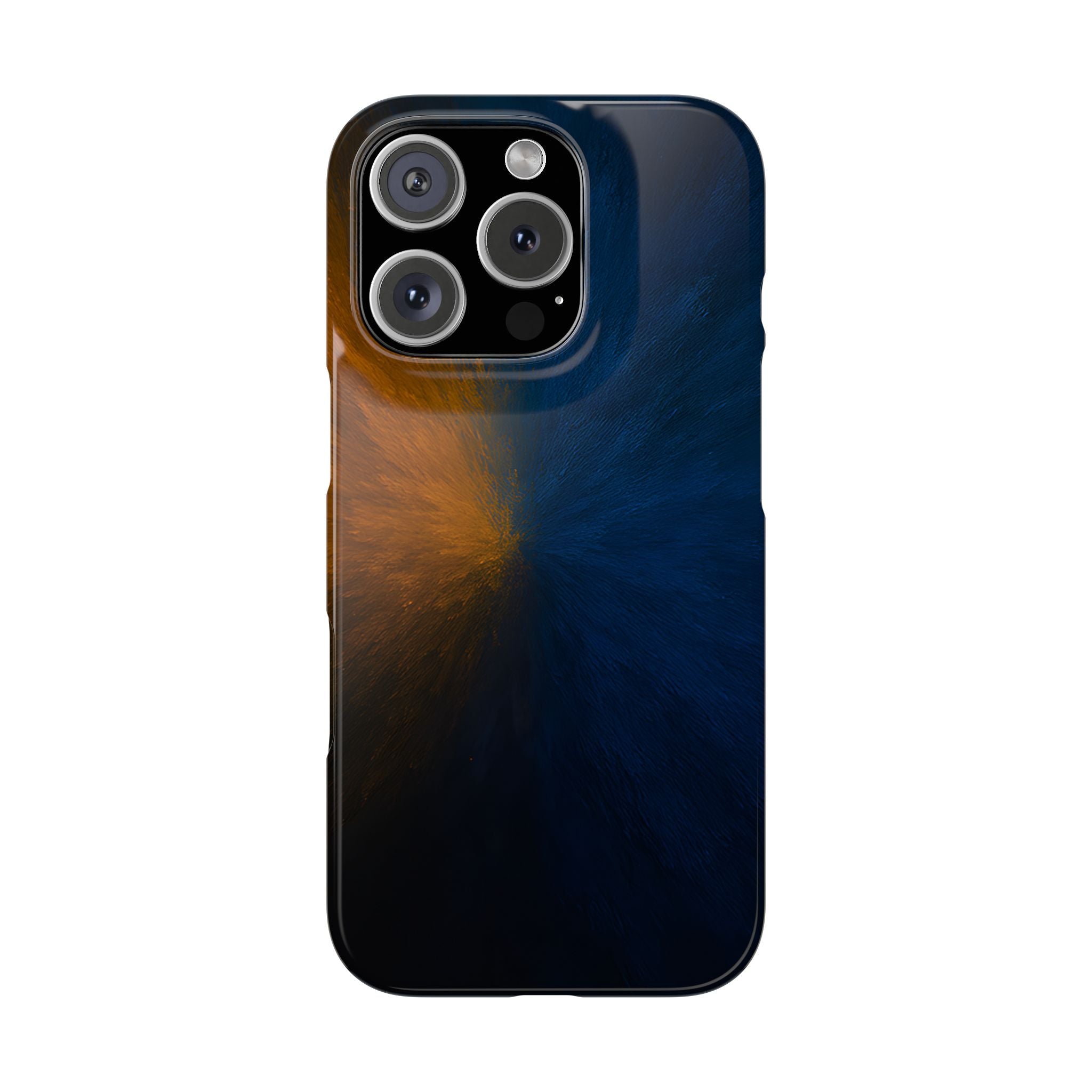 Slim Phone Case — Dark Blue & Amber Abstract Burst Protective Cover