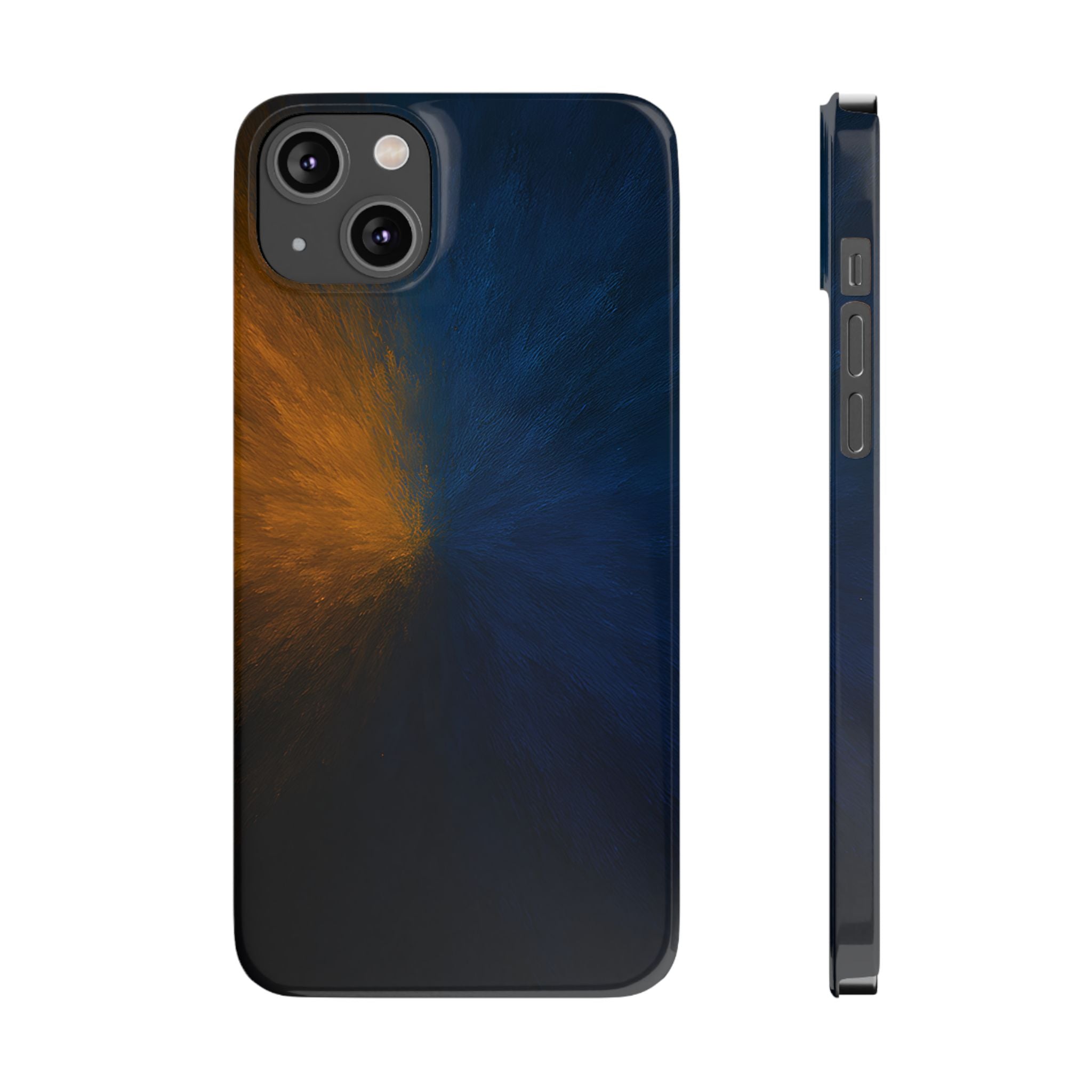 Slim Phone Case — Dark Blue & Amber Abstract Burst Protective Cover