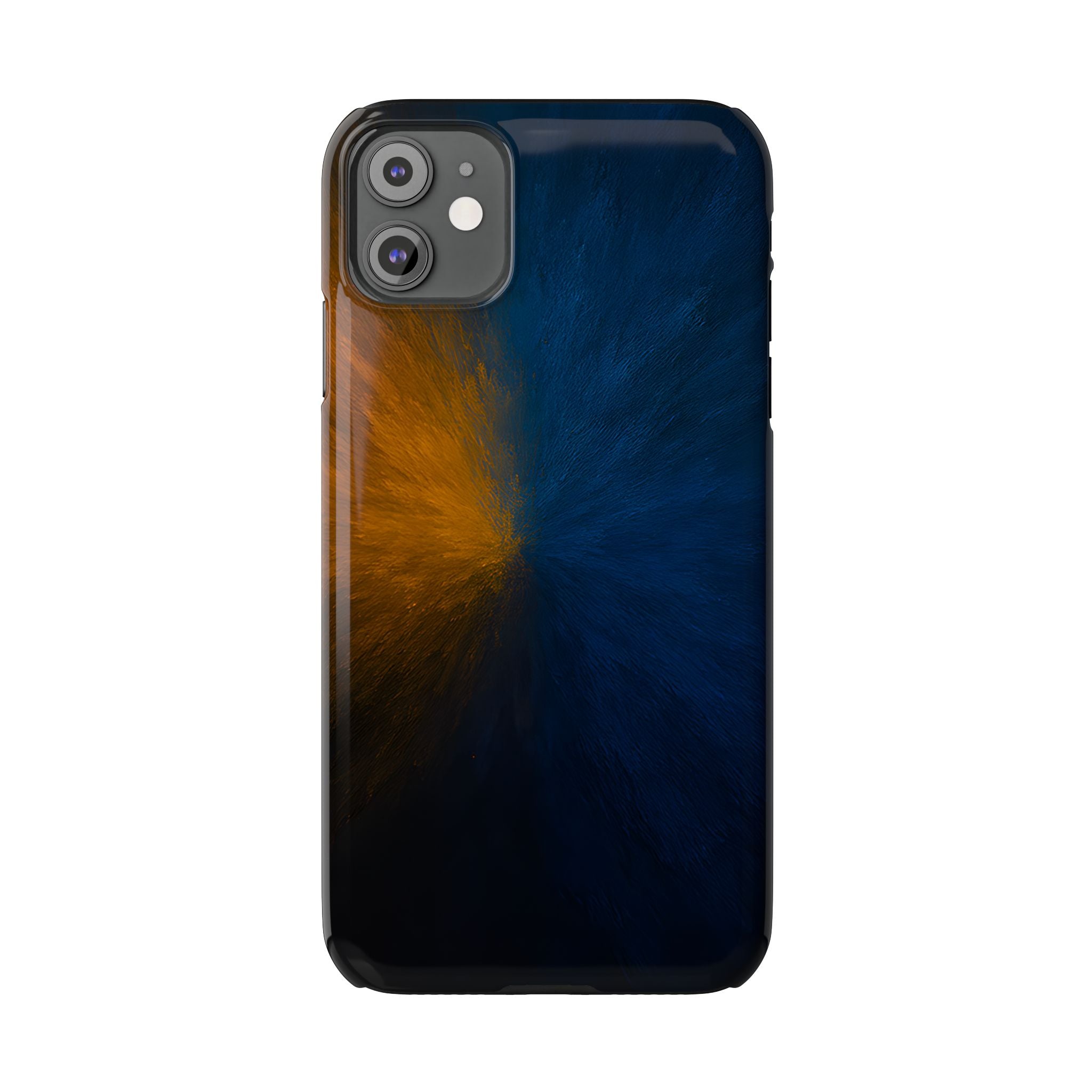 Slim Phone Case — Dark Blue & Amber Abstract Burst Protective Cover