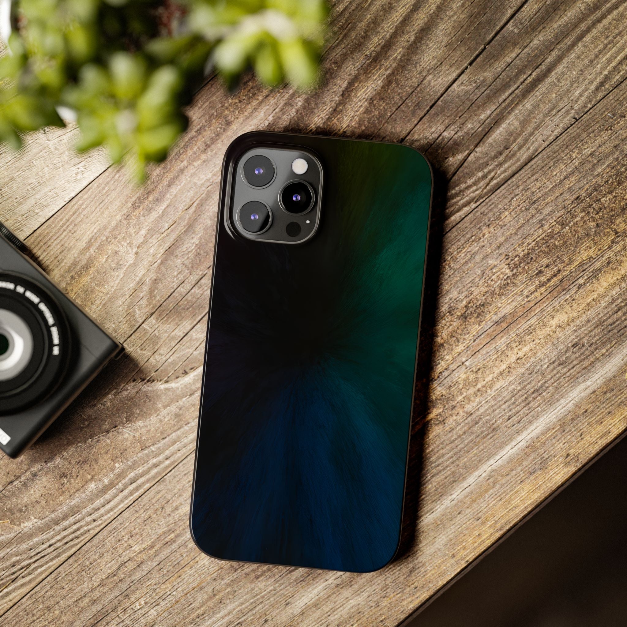 Slim Phone Case — Deep Emerald & Navy Abstract Swirl