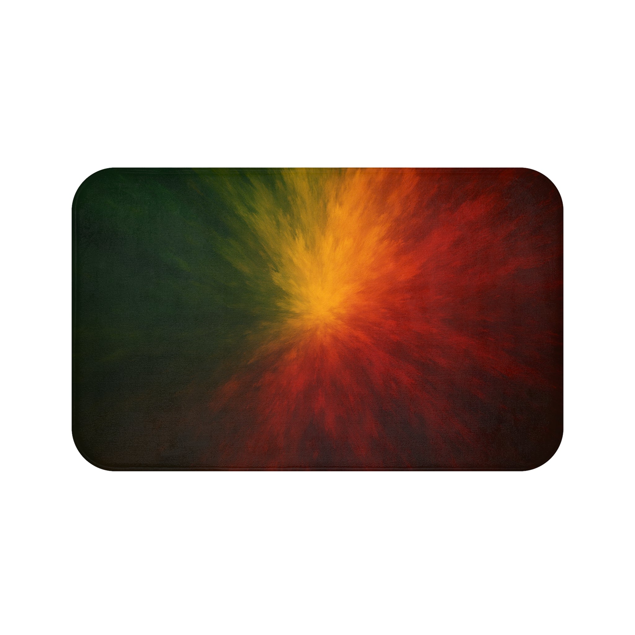 Abstract Sunset Burst Bath Mat — Colorful Red Orange Yellow Green Bathroom Rug