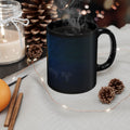 Galaxy Heart Black Mug — Subtle Blue & Orange Nebula Coffee Cup (11oz/15oz)