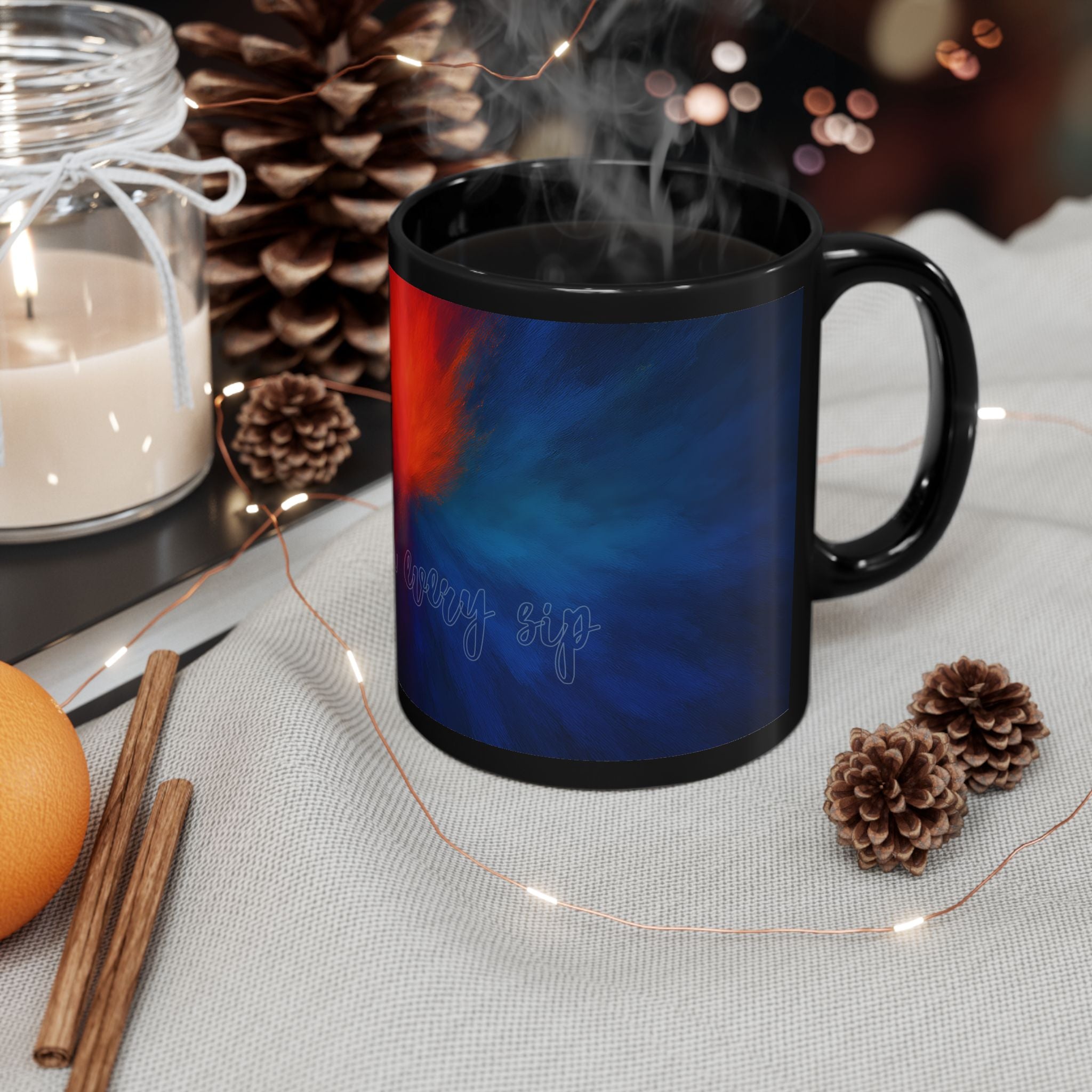 Nebula Glow Black Mug — "Light in Every Storm" Inspirational Coffee Cup (11oz/15oz)