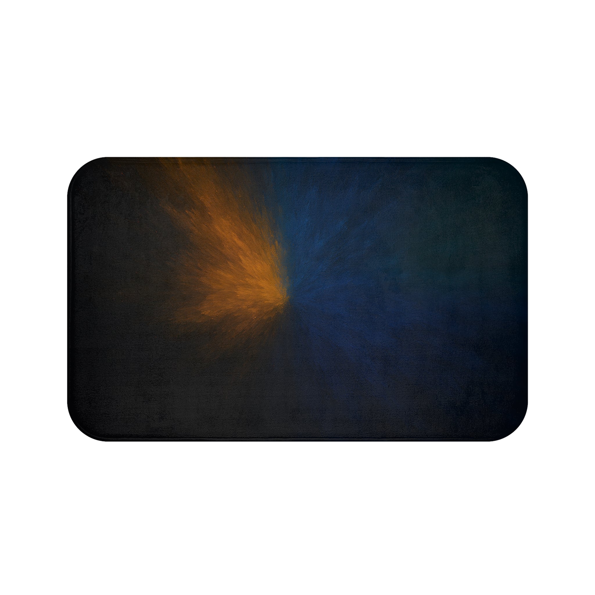 Abstract Blue & Amber Splash Bath Mat — Modern Artistic Non-Slip Bathroom Rug