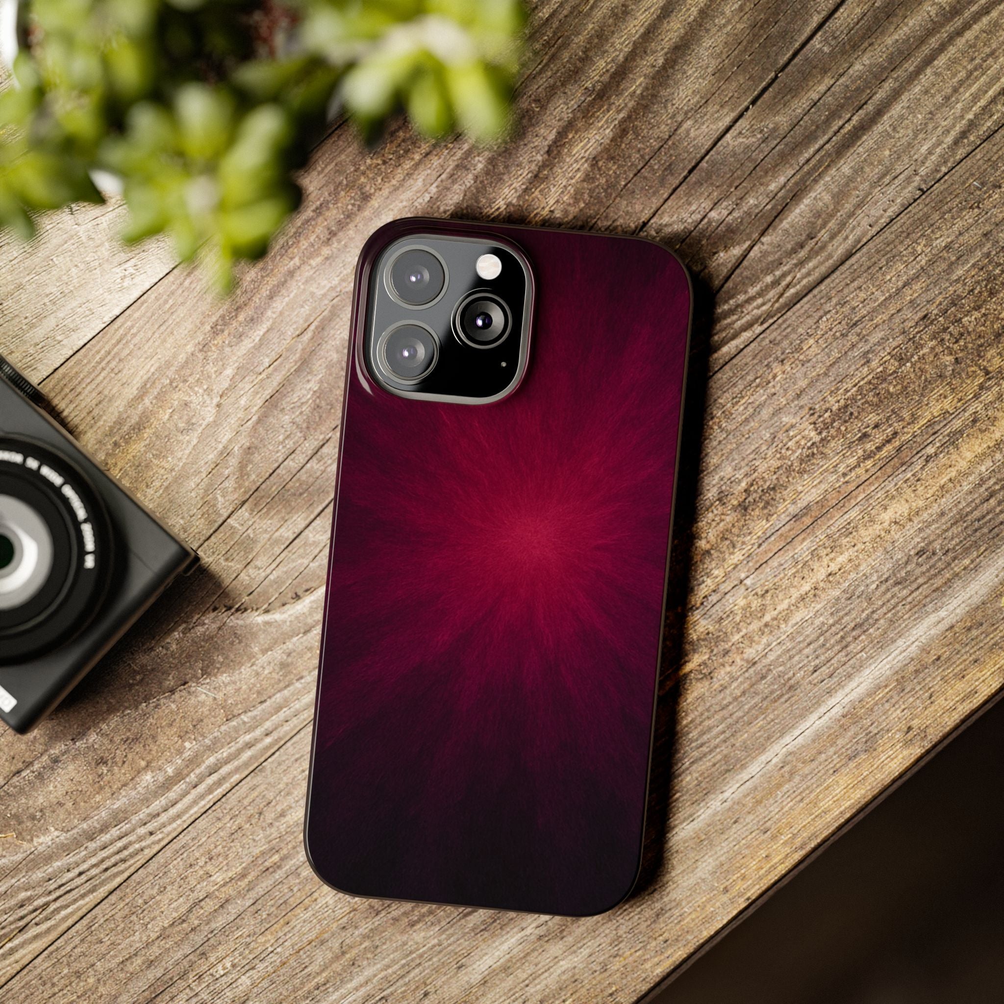 Burgundy Nebula Slim Phone Case — Deep Red Galaxy Design
