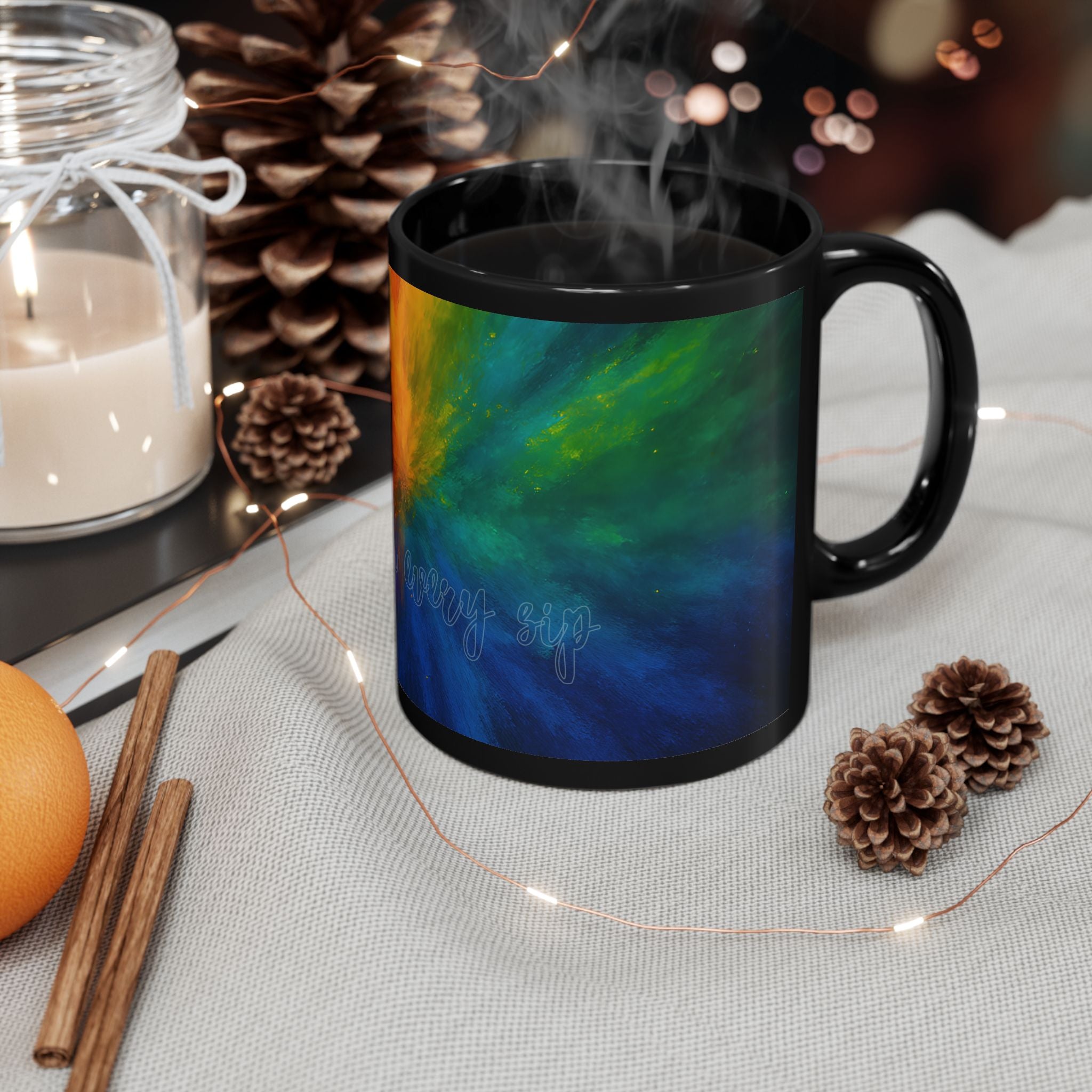 Galaxy Rainbow Black Mug – "You Are Enough" Inspirational Coffee Cup (11oz, 15oz)