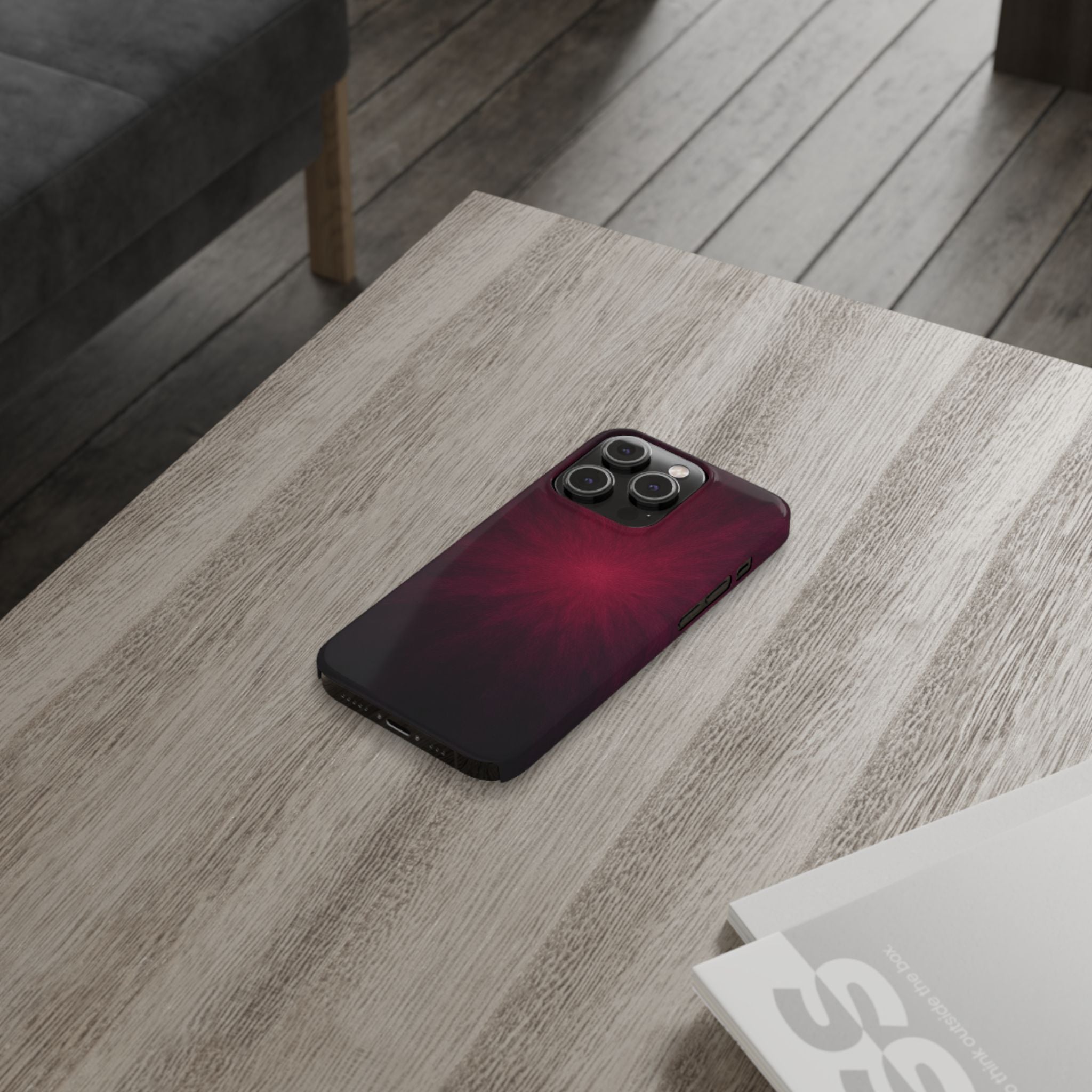 Burgundy Nebula Slim Phone Case — Deep Red Galaxy Design
