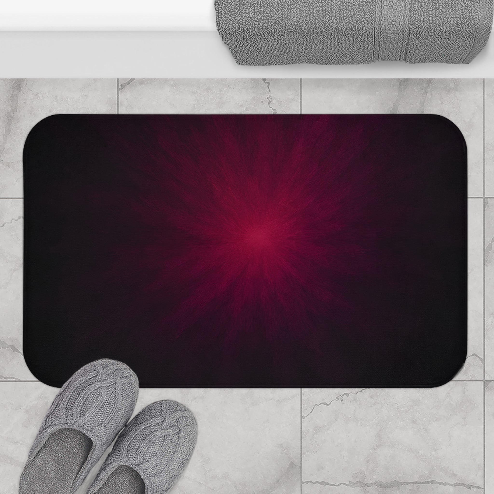 Dark Radiance Bath Mat — Deep Burgundy Glow Bathroom Rug