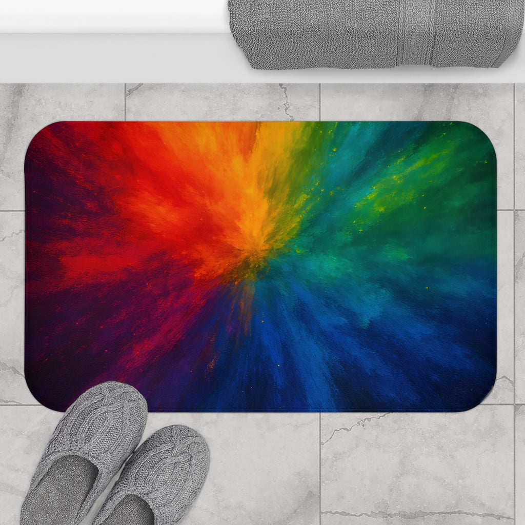 Rainbow Burst Bath Mat — Colorful Abstract Bathroom Rug