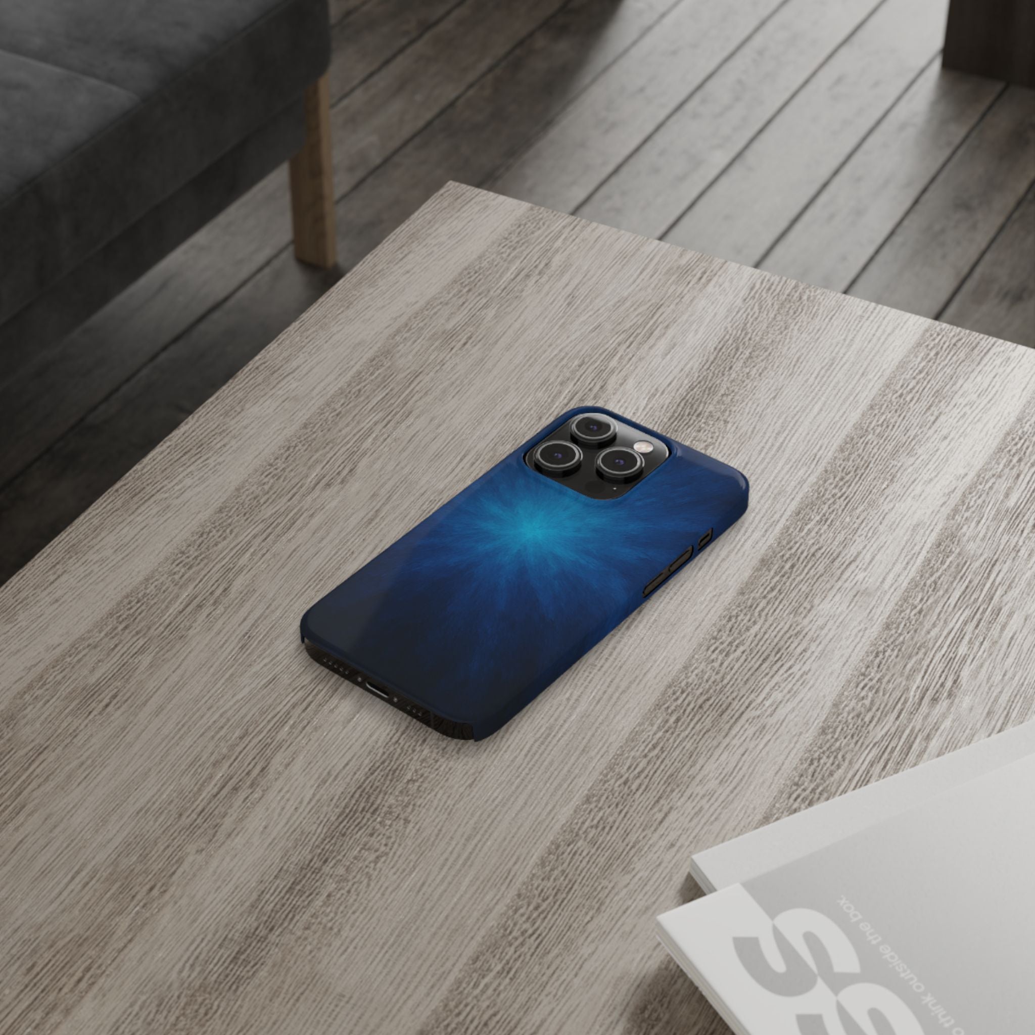Blue Nebula Slim Phone Case — Abstract Starburst Galaxy Design