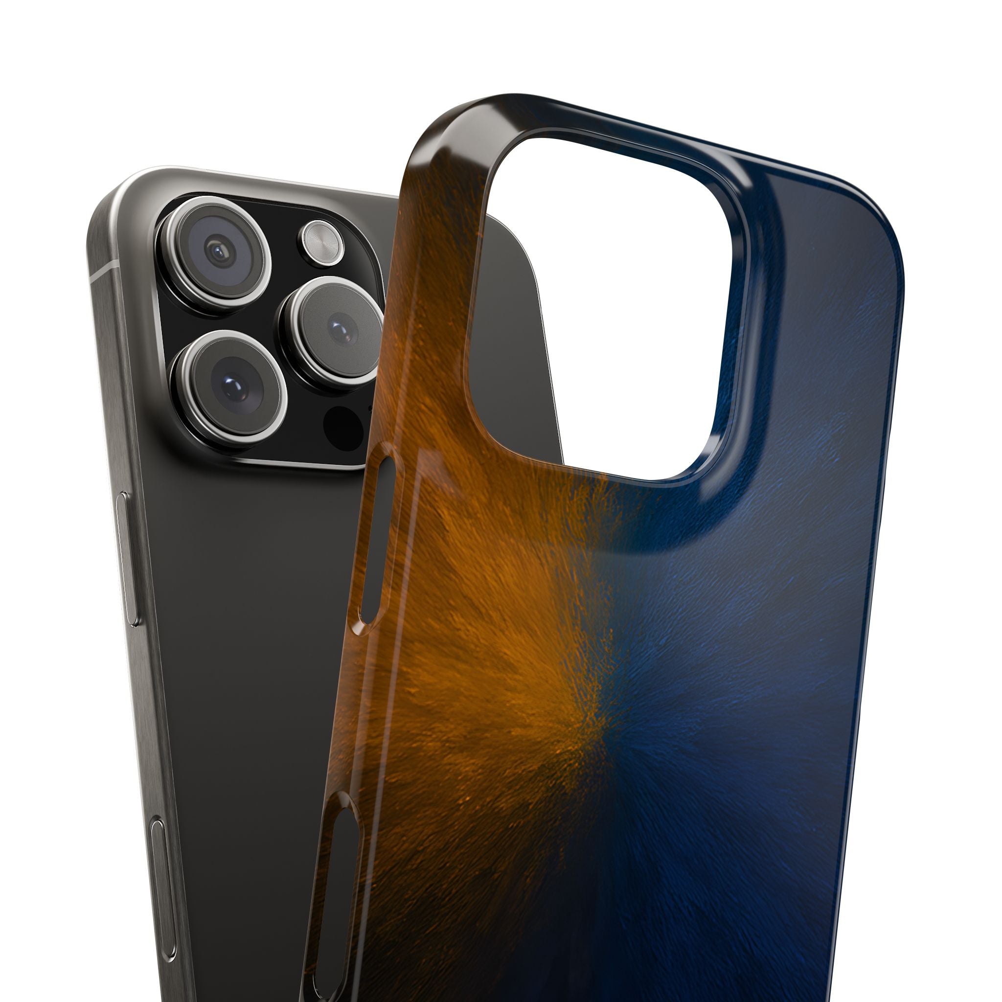 Slim Phone Case — Dark Blue & Amber Abstract Burst Protective Cover