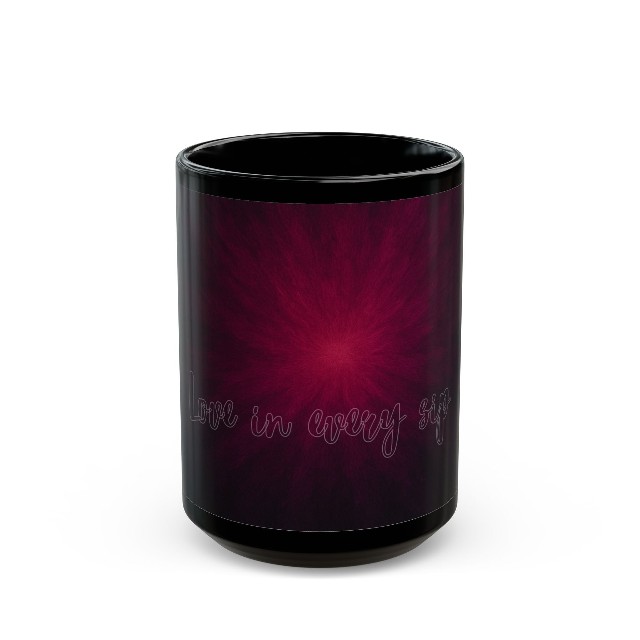 Black Ceramic Mug — Deep Maroon Starburst Design (11oz & 15oz)