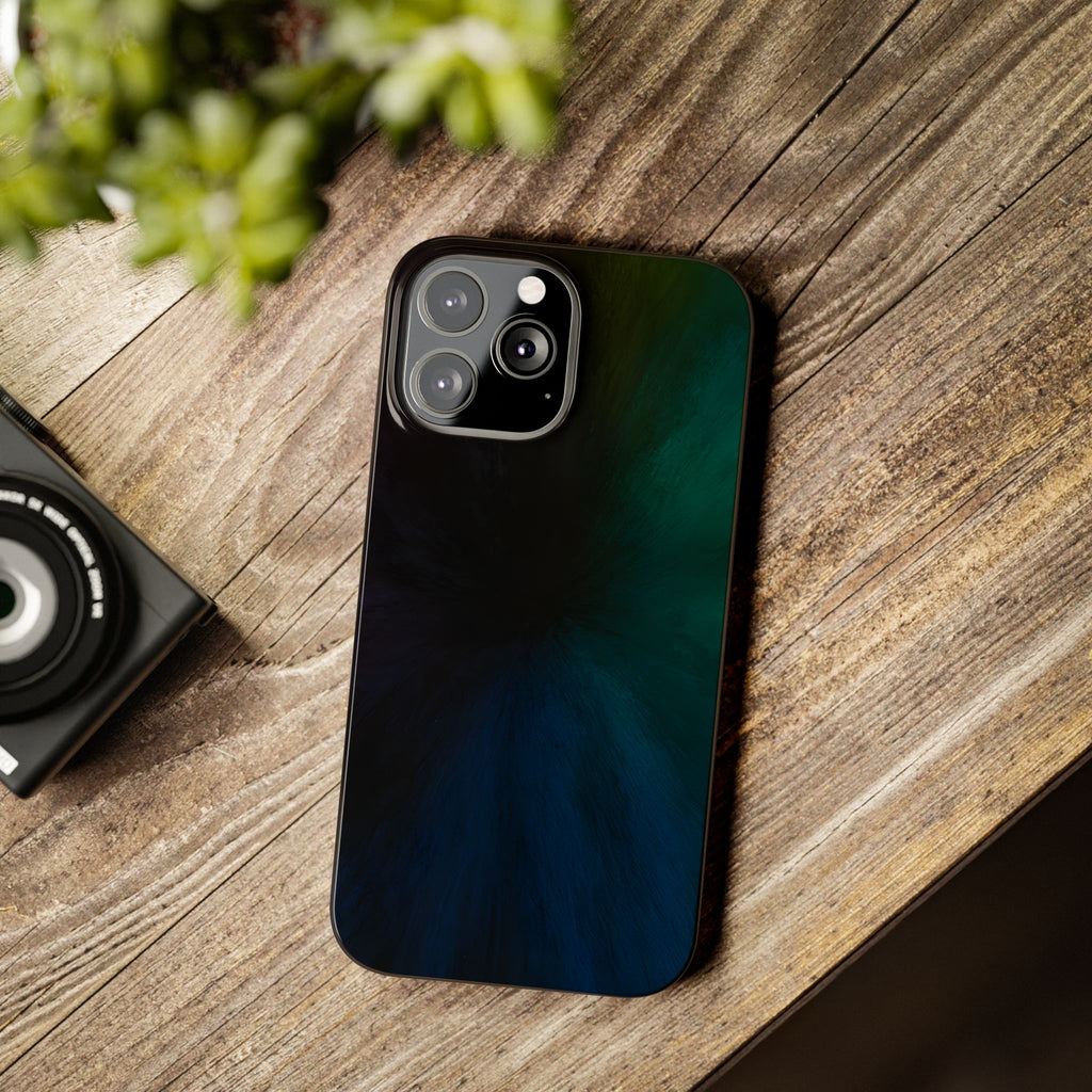Slim Phone Case — Deep Emerald & Navy Abstract Swirl