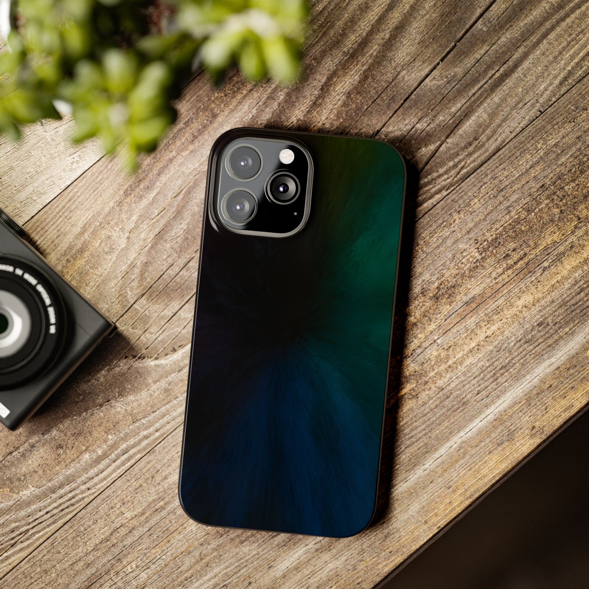 Slim Phone Case — Deep Emerald & Navy Abstract Swirl
