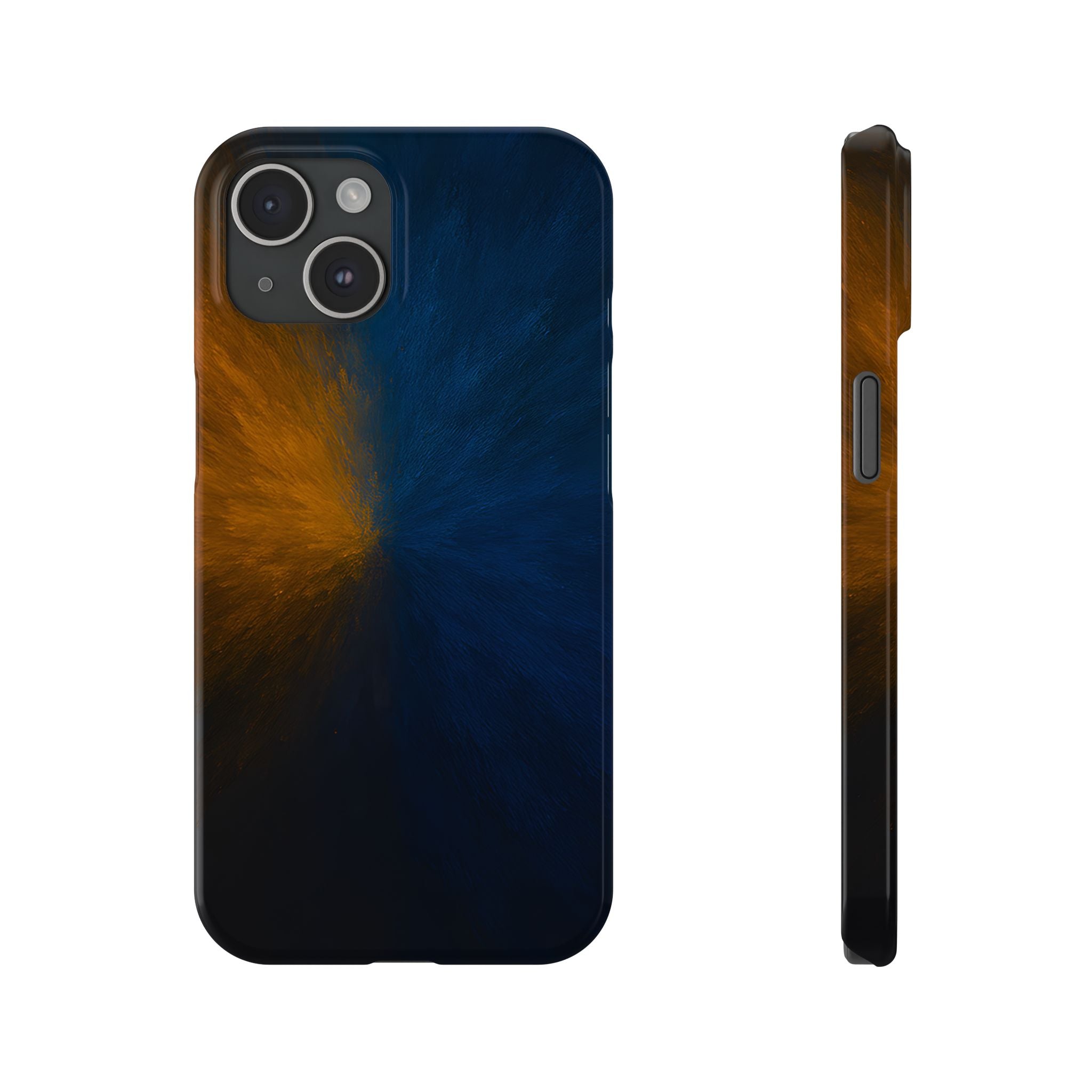 Slim Phone Case — Dark Blue & Amber Abstract Burst Protective Cover