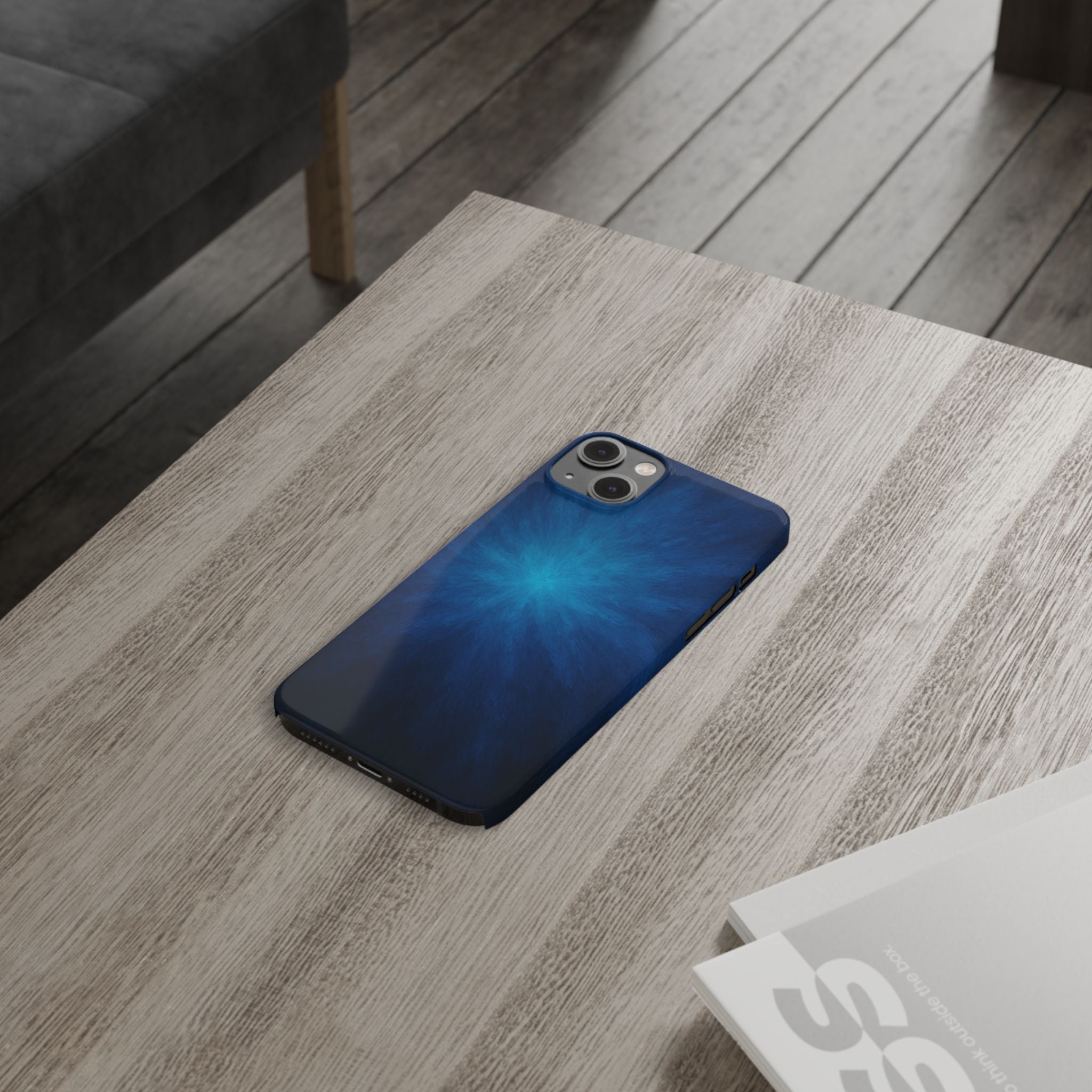 Blue Nebula Slim Phone Case — Abstract Starburst Galaxy Design