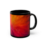 Abstract Sunrise Swirl Coffee Mug — Vibrant Red Orange Black Ceramic (11oz & 15oz)