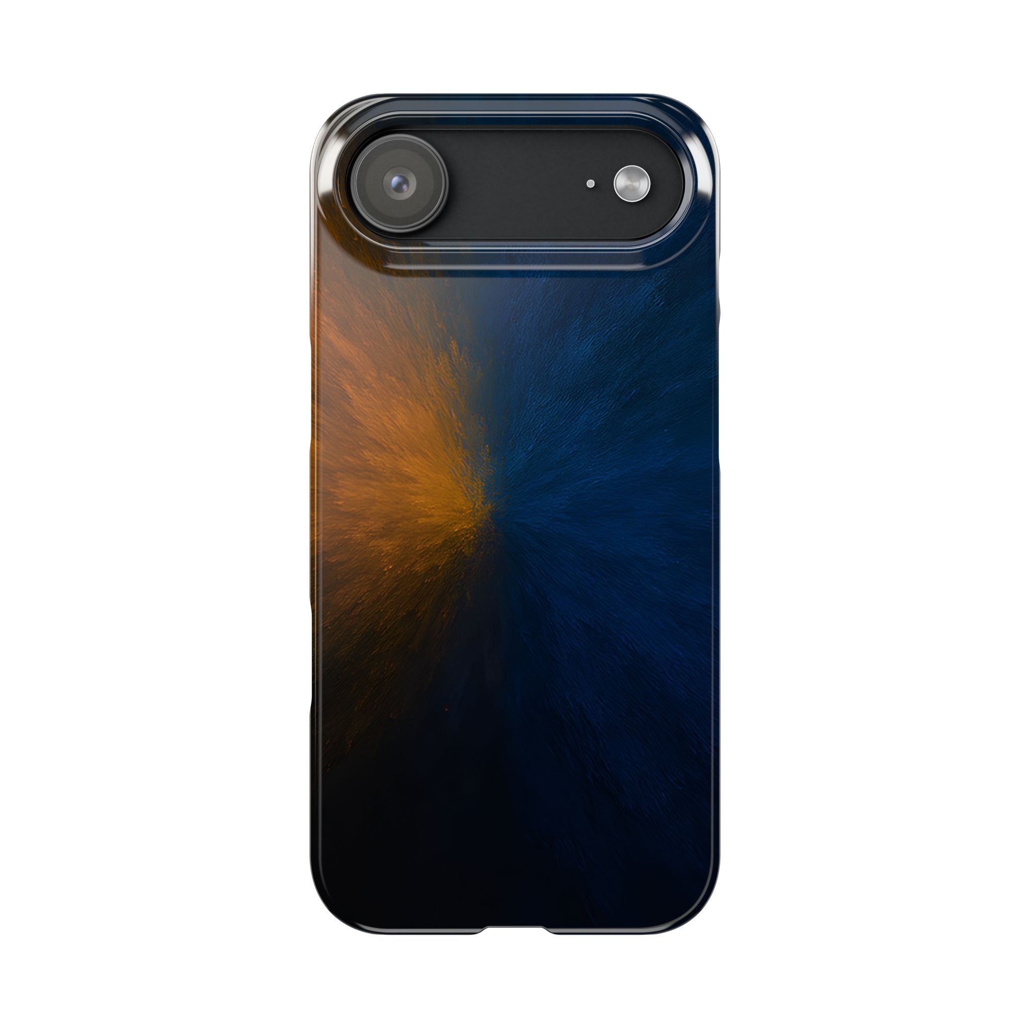 Slim Phone Case — Dark Blue & Amber Abstract Burst Protective Cover