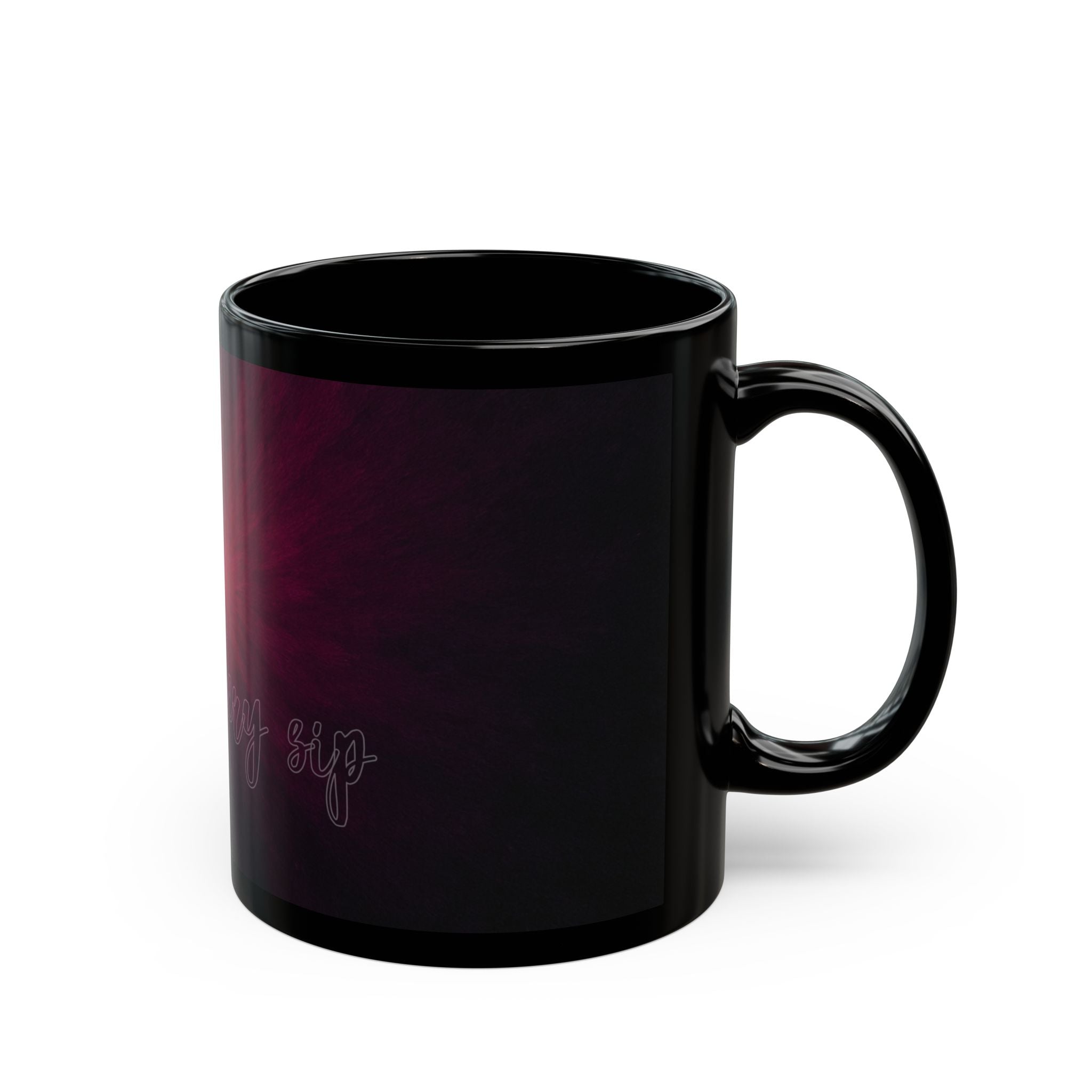 Black Ceramic Mug — Deep Maroon Starburst Design (11oz & 15oz)