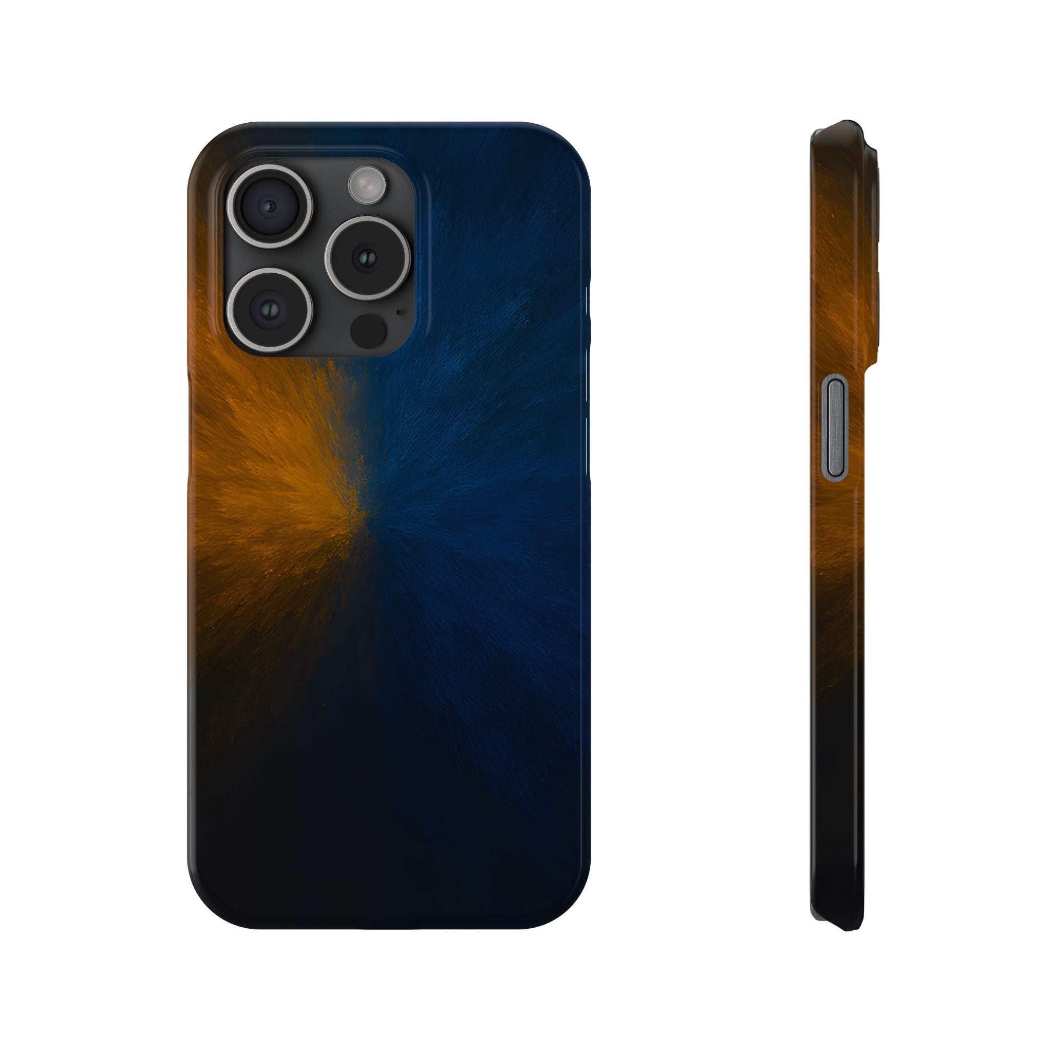 Slim Phone Case — Dark Blue & Amber Abstract Burst Protective Cover