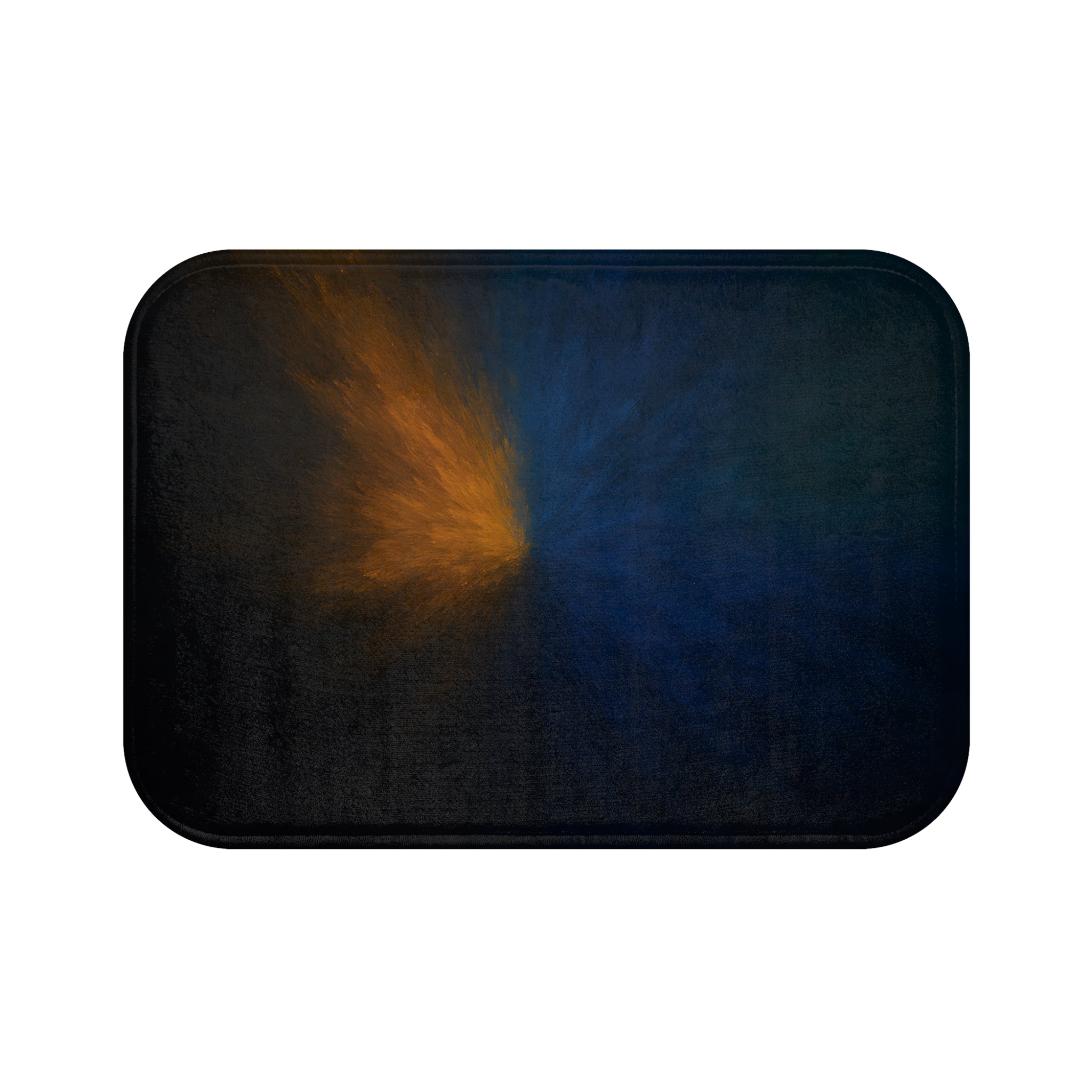 Abstract Blue & Amber Splash Bath Mat — Modern Artistic Non-Slip Bathroom Rug