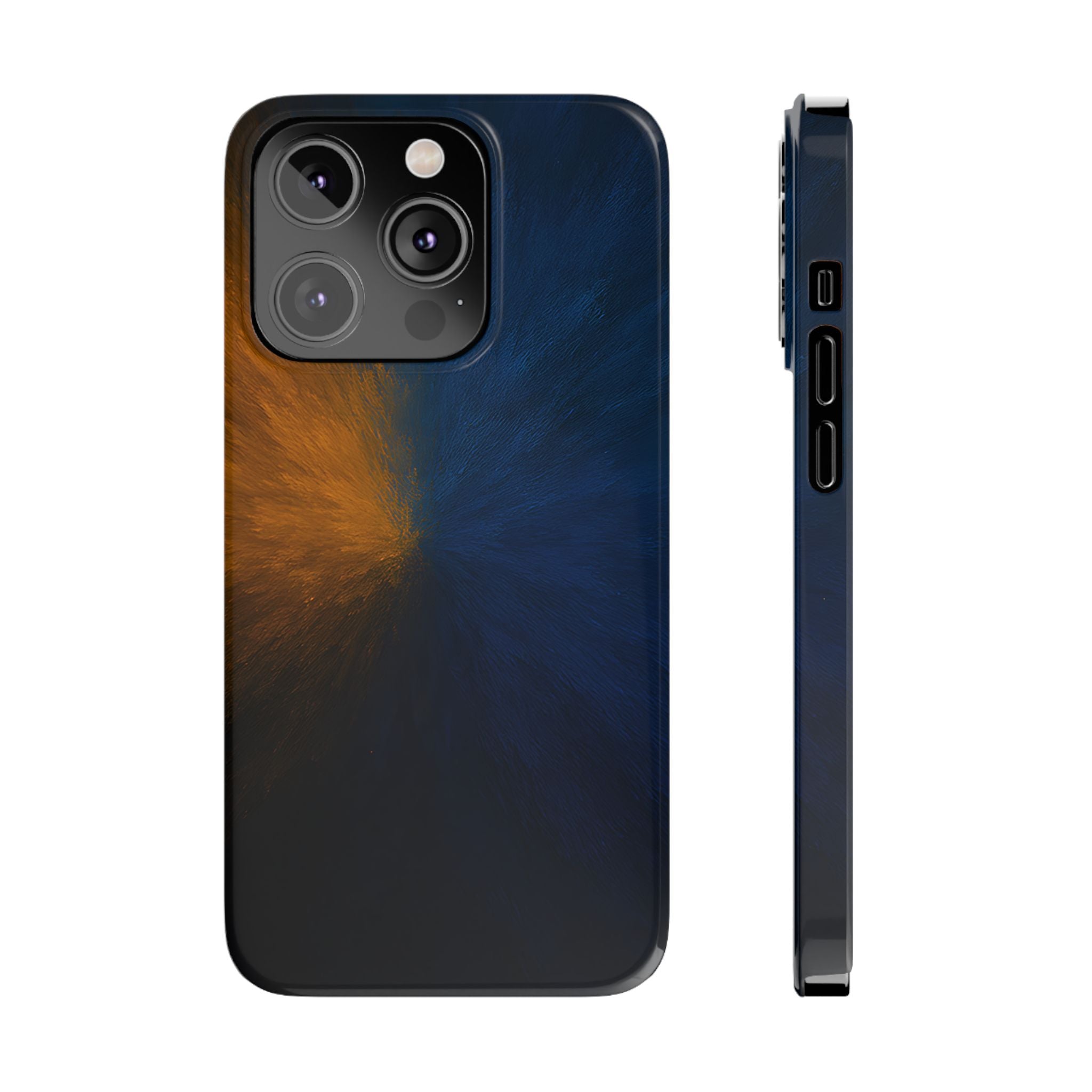 Slim Phone Case — Dark Blue & Amber Abstract Burst Protective Cover