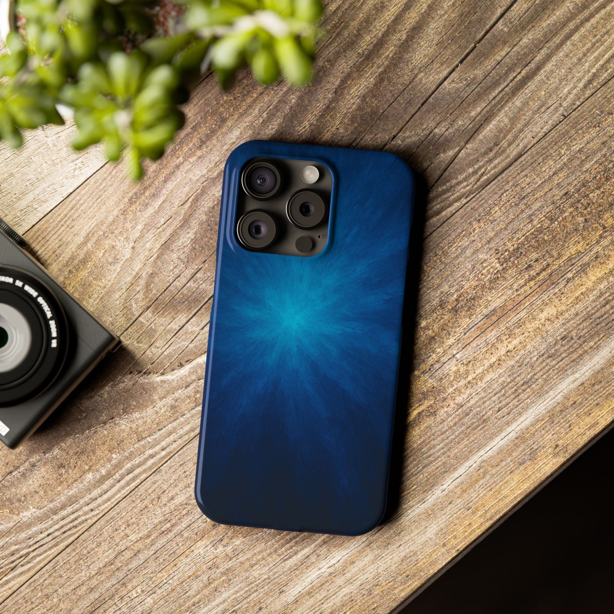 Blue Nebula Slim Phone Case — Abstract Starburst Galaxy Design