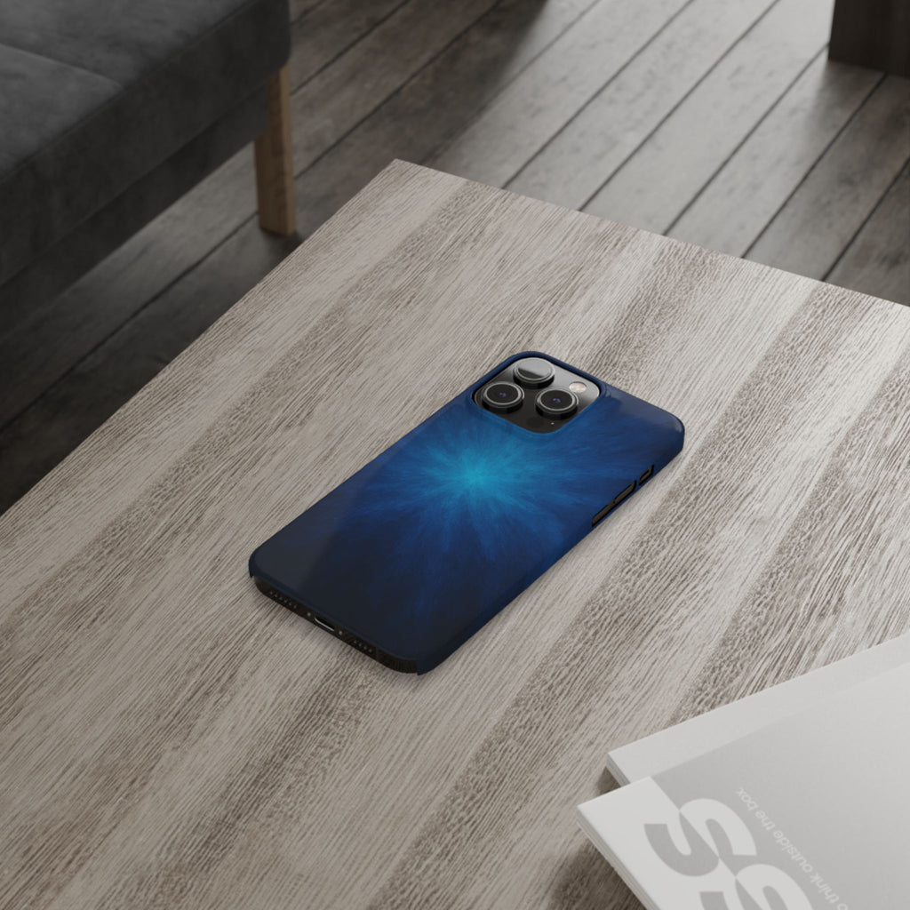 Blue Nebula Slim Phone Case — Abstract Starburst Galaxy Design