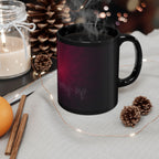 Black Ceramic Mug — Deep Maroon Starburst Design (11oz & 15oz)