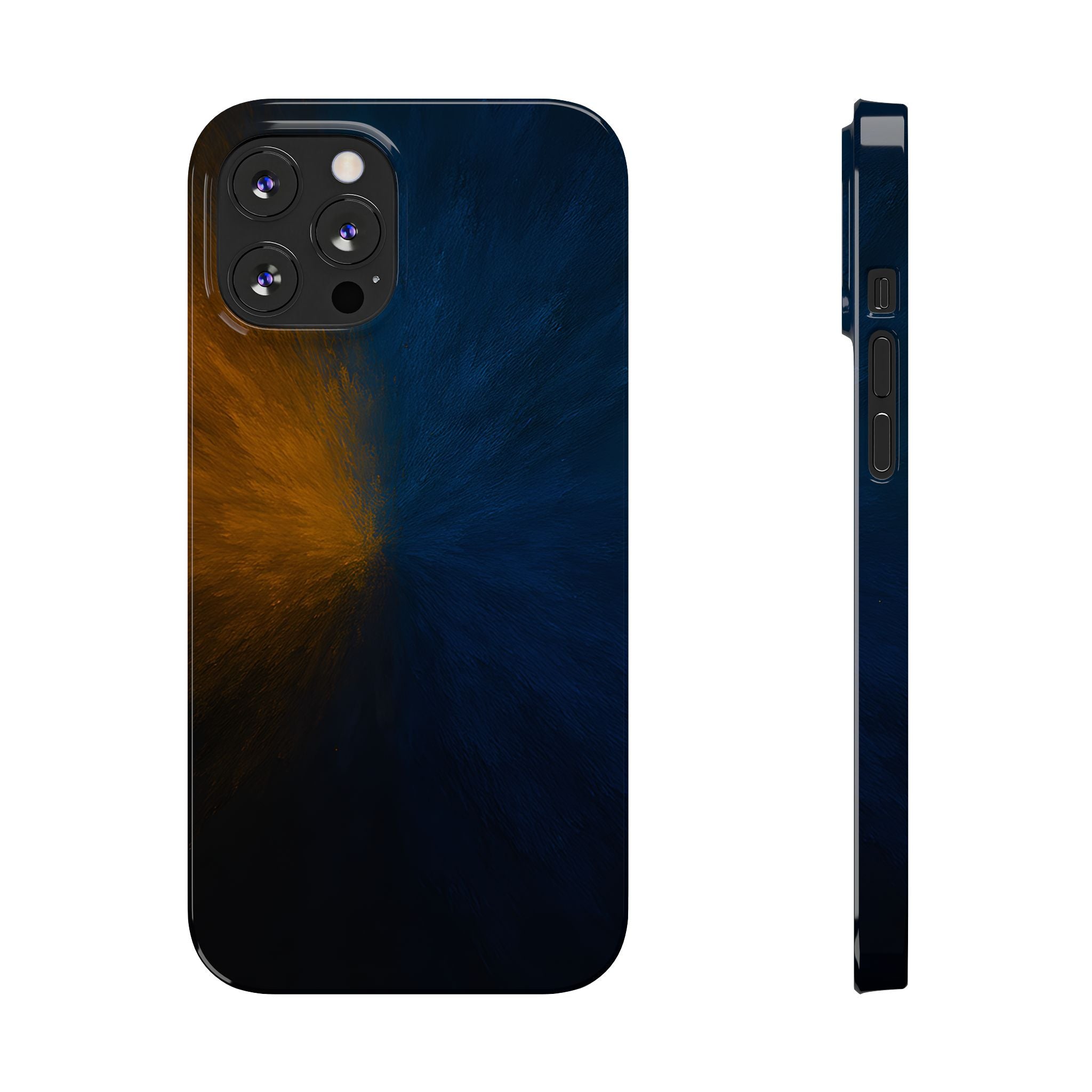 Slim Phone Case — Dark Blue & Amber Abstract Burst Protective Cover
