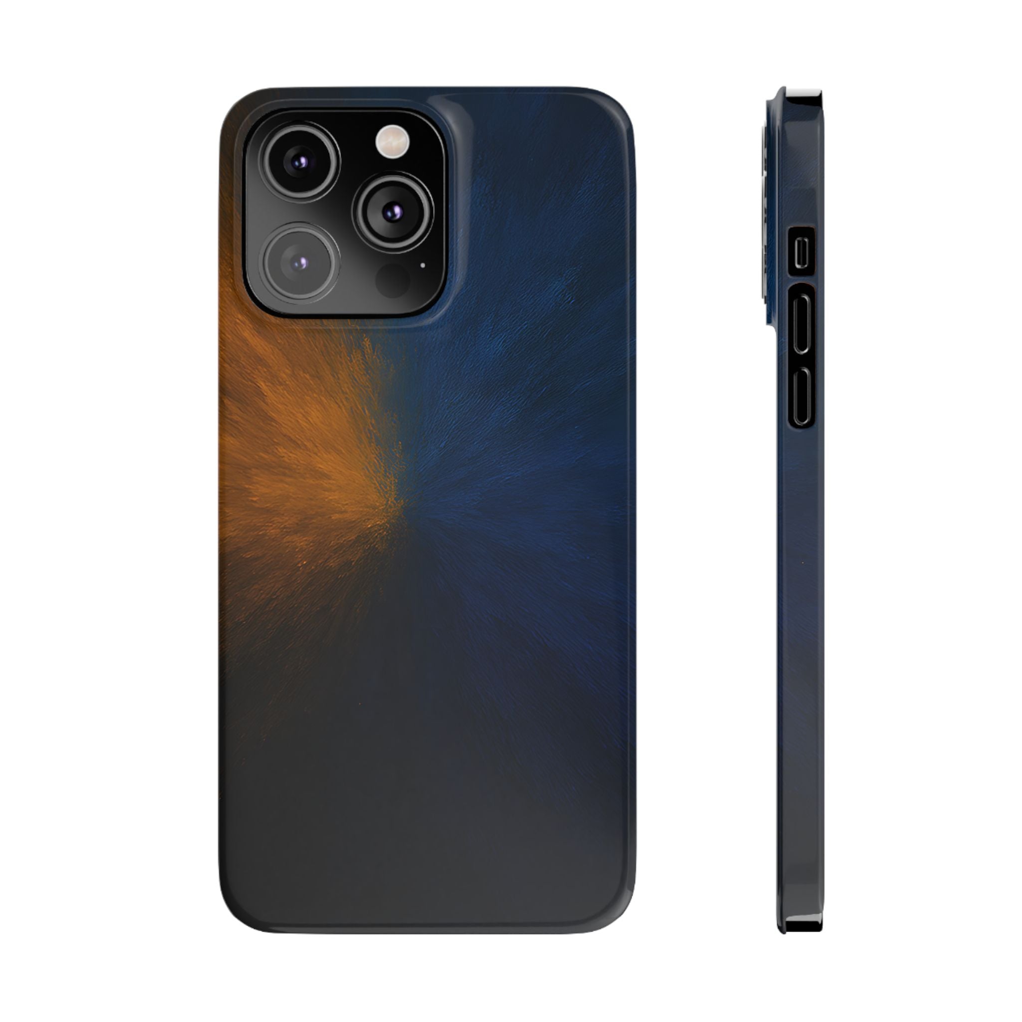 Slim Phone Case — Dark Blue & Amber Abstract Burst Protective Cover