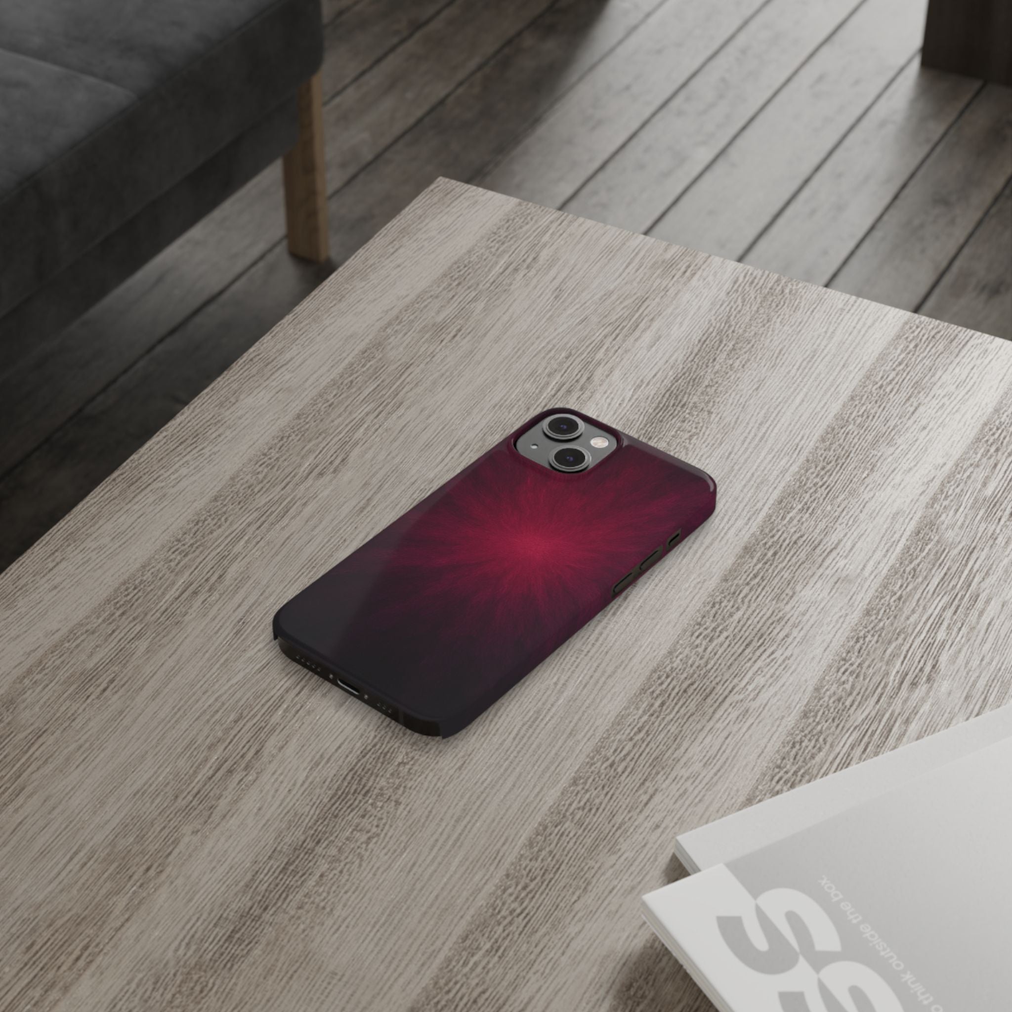 Burgundy Nebula Slim Phone Case — Deep Red Galaxy Design