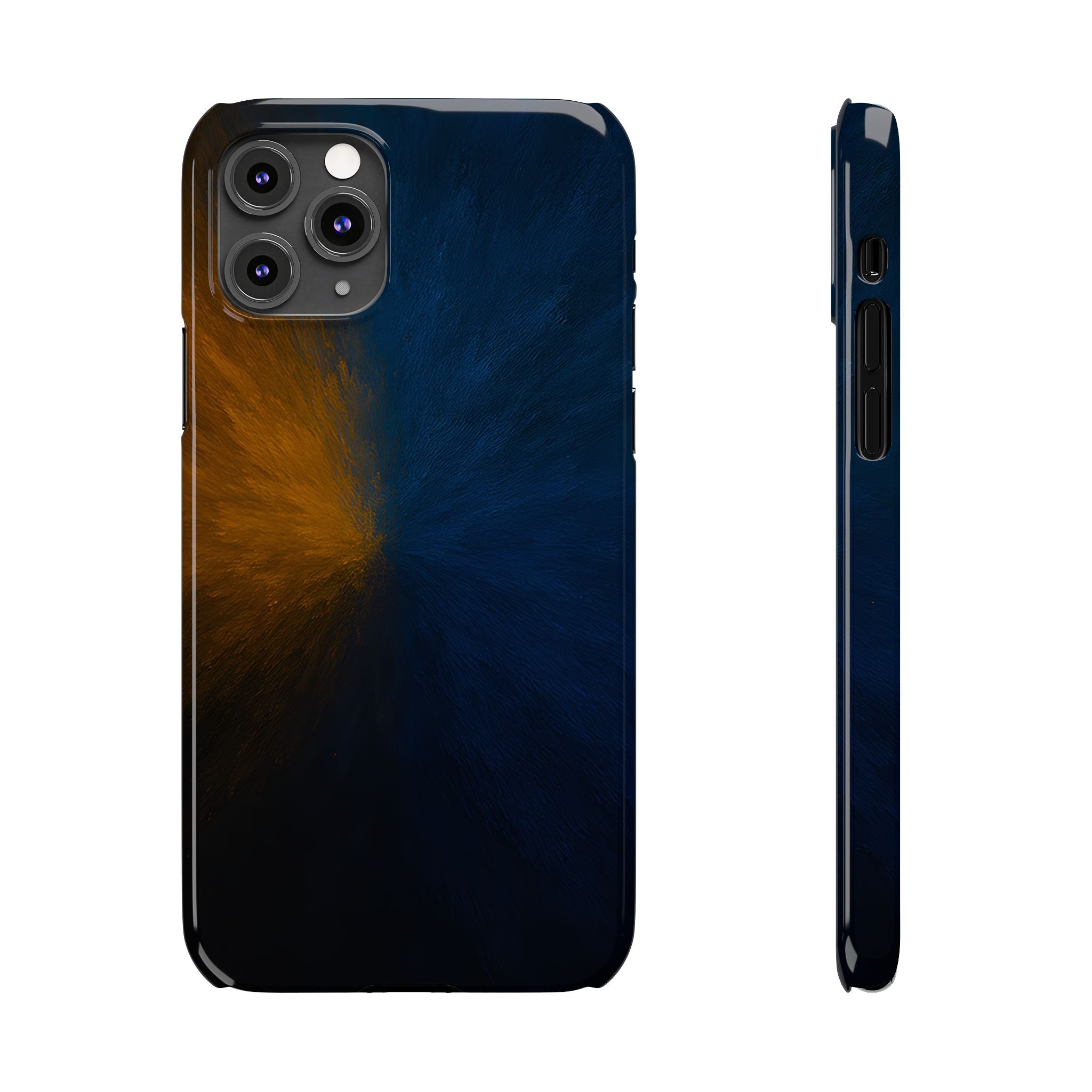 Slim Phone Case — Dark Blue & Amber Abstract Burst Protective Cover