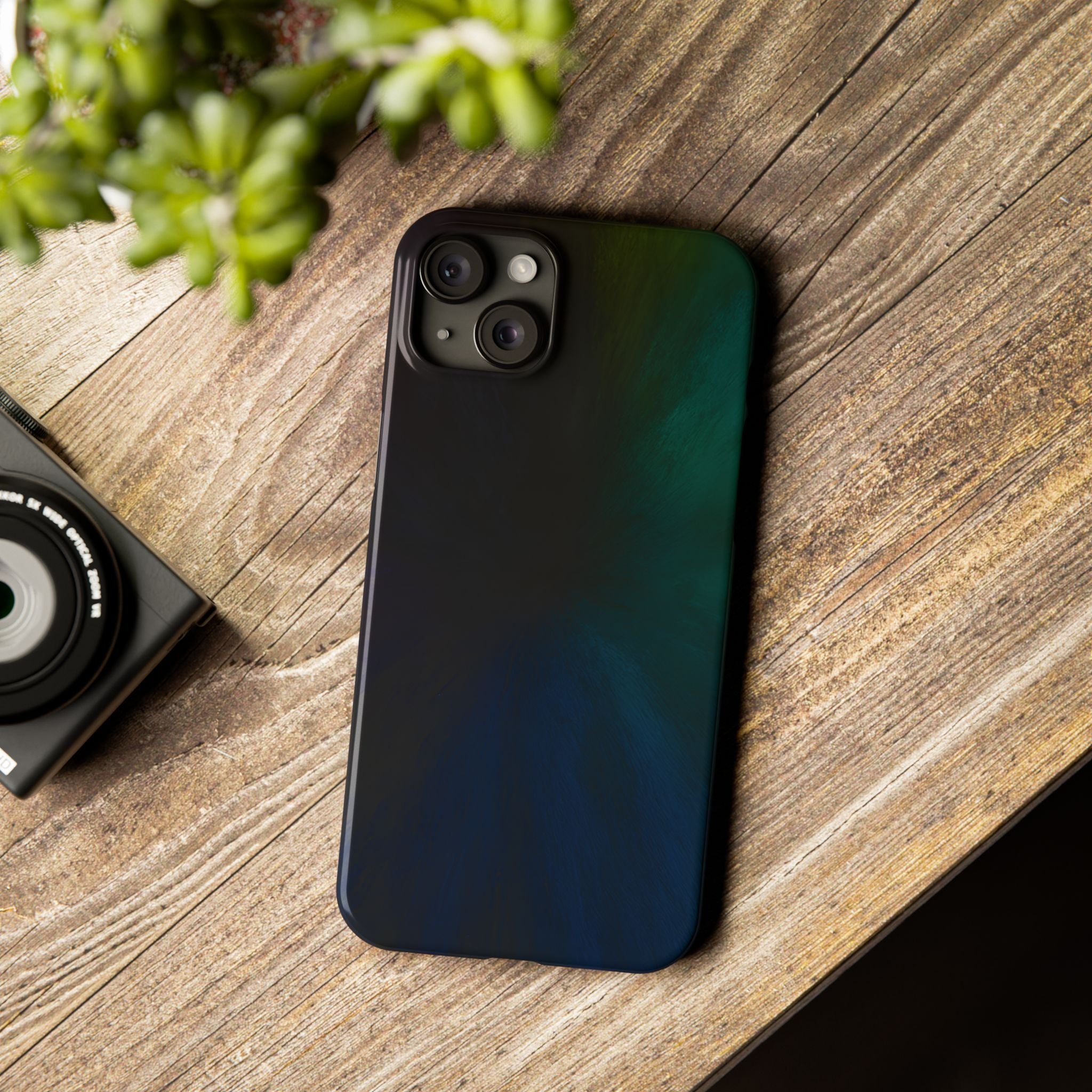 Slim Phone Case — Deep Emerald & Navy Abstract Swirl