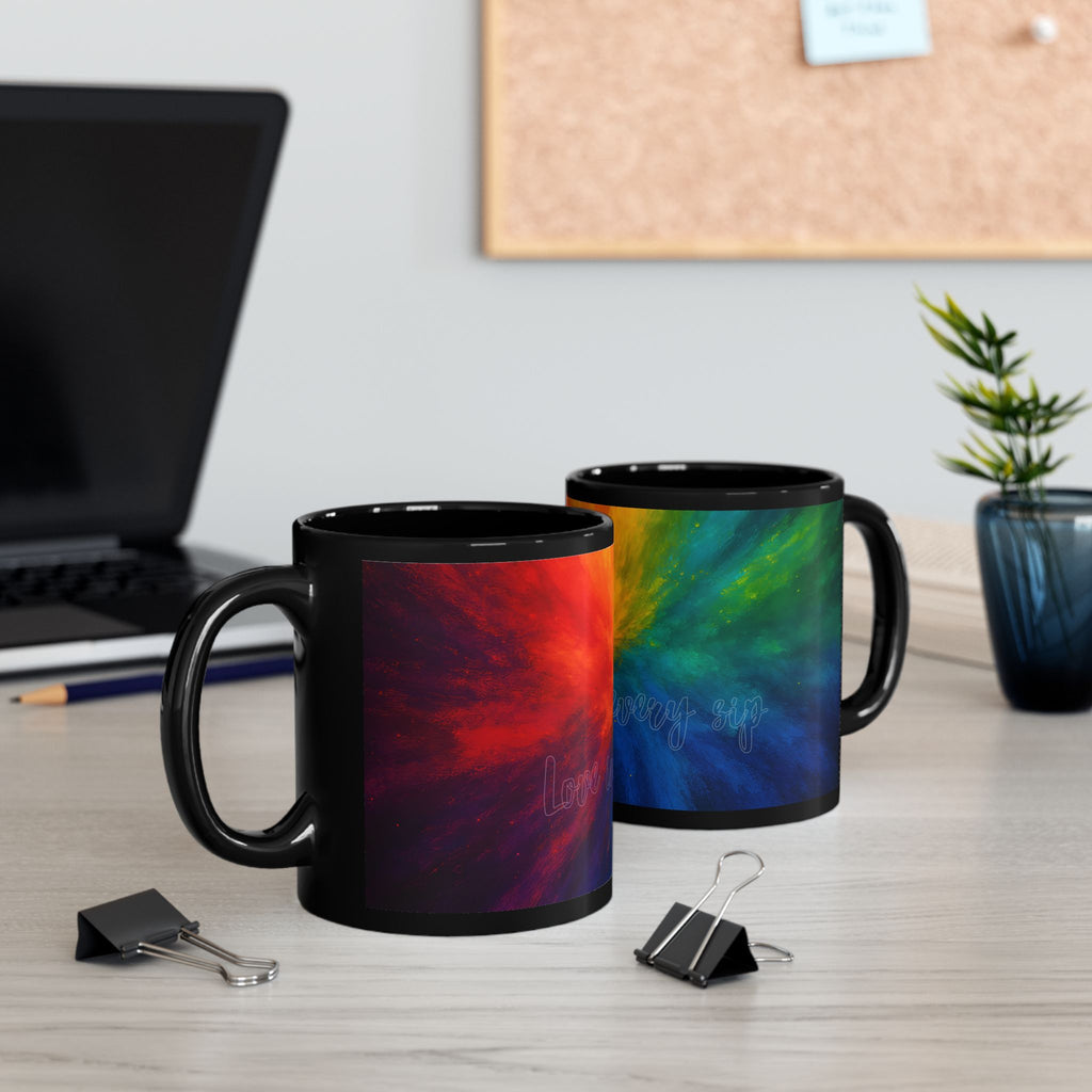 Galaxy Rainbow Black Mug – "You Are Enough" Inspirational Coffee Cup (11oz, 15oz)