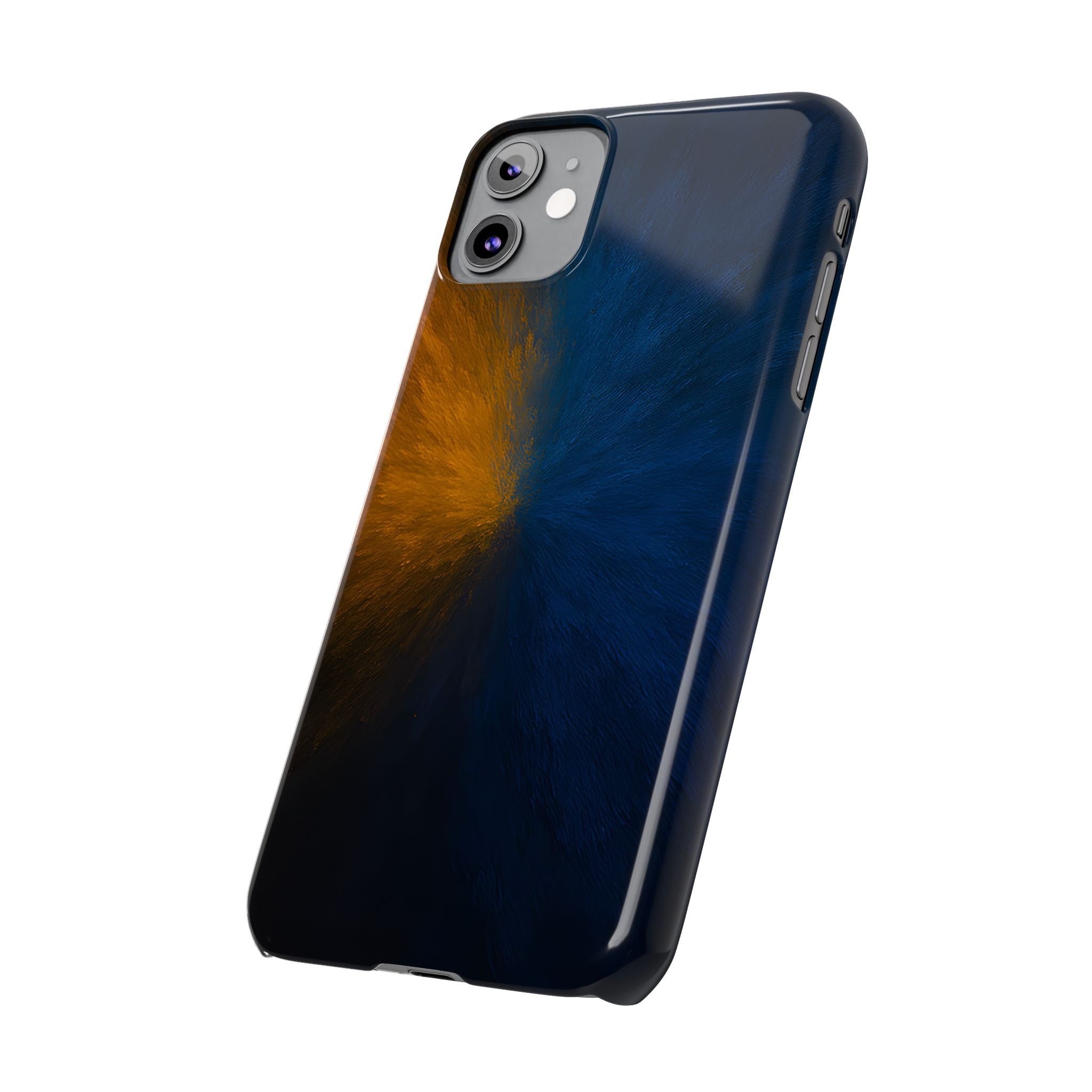 Slim Phone Case — Dark Blue & Amber Abstract Burst Protective Cover